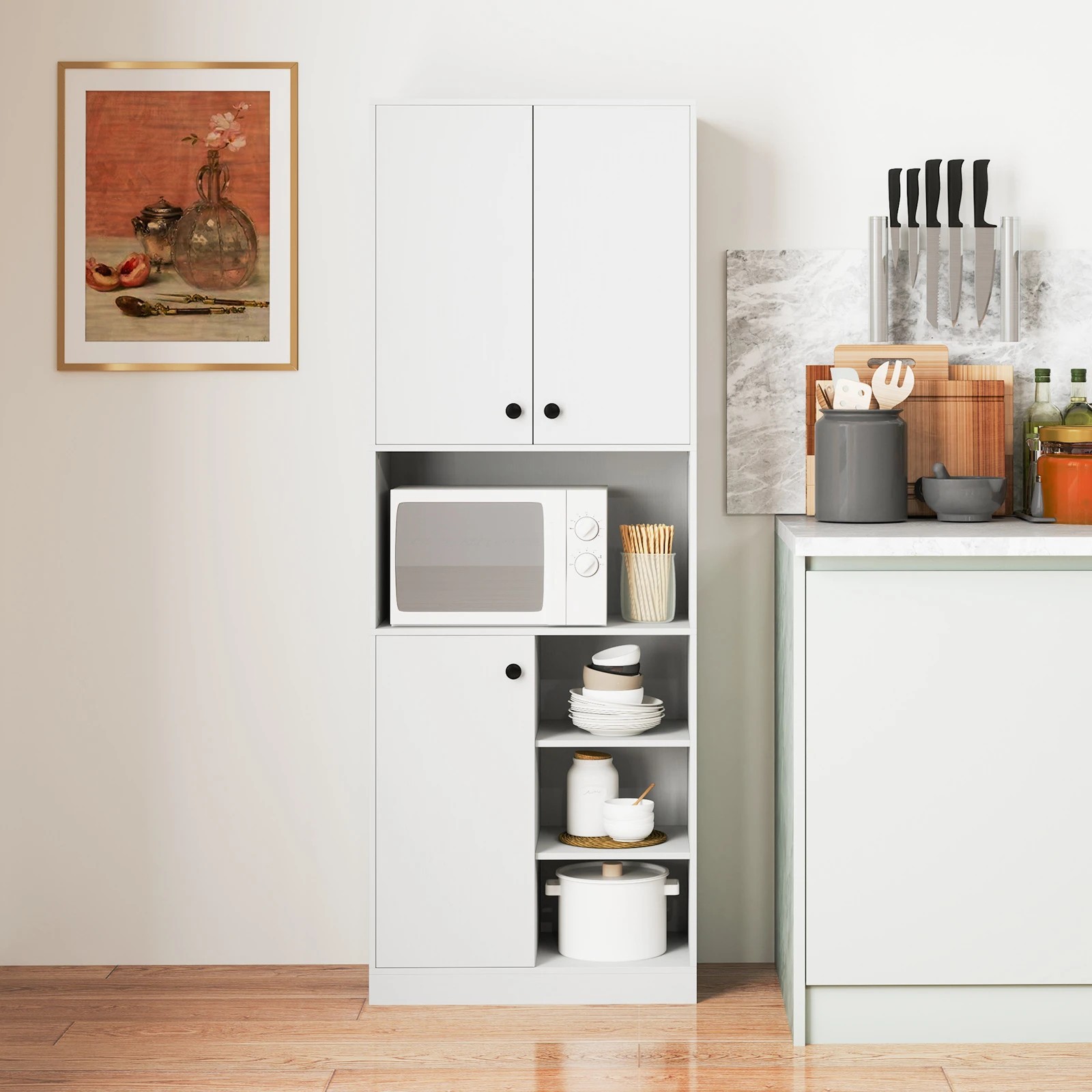 1 Costway 166cm Buffet Sideboard Kitchen Cupboard Pantry Storage Cabinet w/Doors - White, 1 of 2