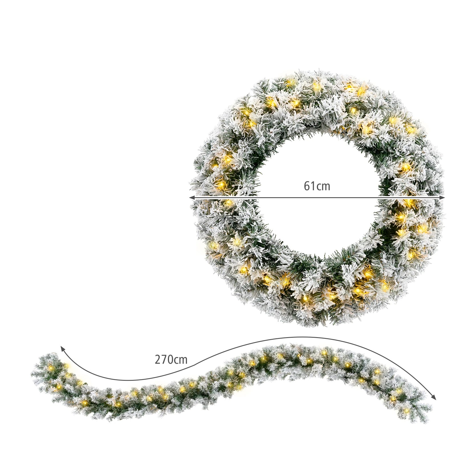 2 Costway 2.7M Flocked Christmas Rattan & 61cm Christmas Wreath Set Xmas Wreath Decoration, 2 of 3