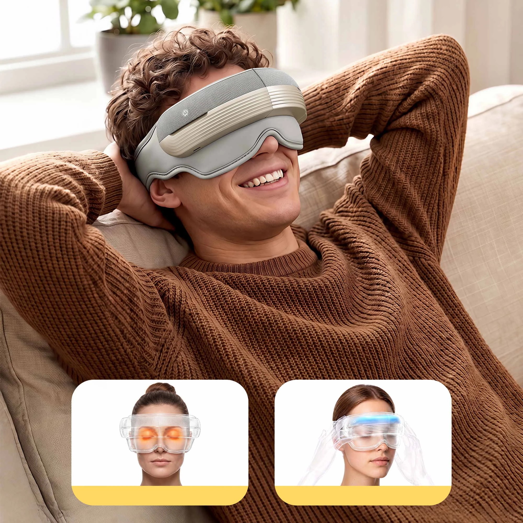 3 Livemor Eye & Head Massager with Heat 5 Modes Eye Massager Air Compression Bluetooth Music Foldable - Grey, 3 of 9