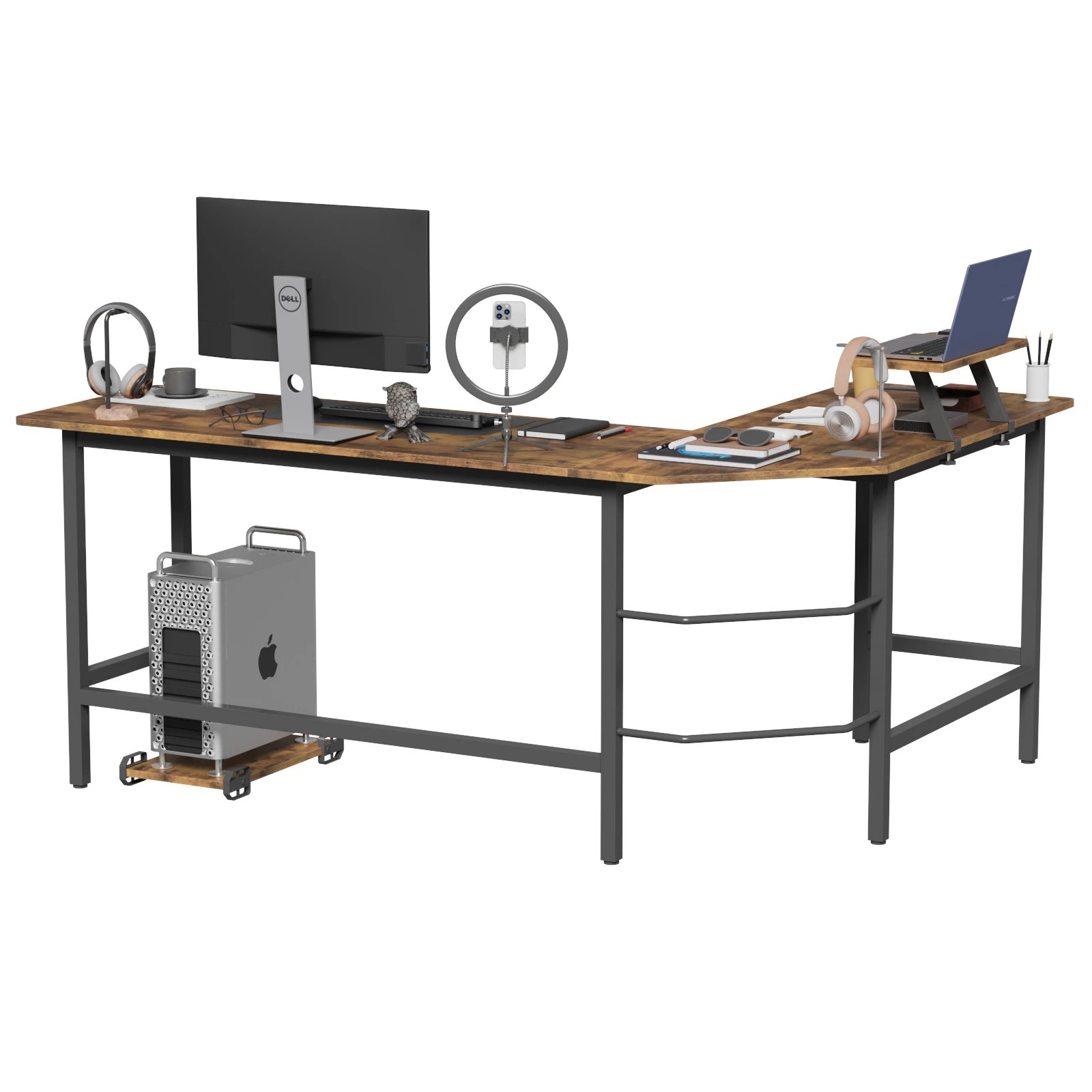 3 Advwin L-shaped Corner Desk With Laptop Stand Workstation Home Work Computer Desk Office Table - Brown, 3 of 9