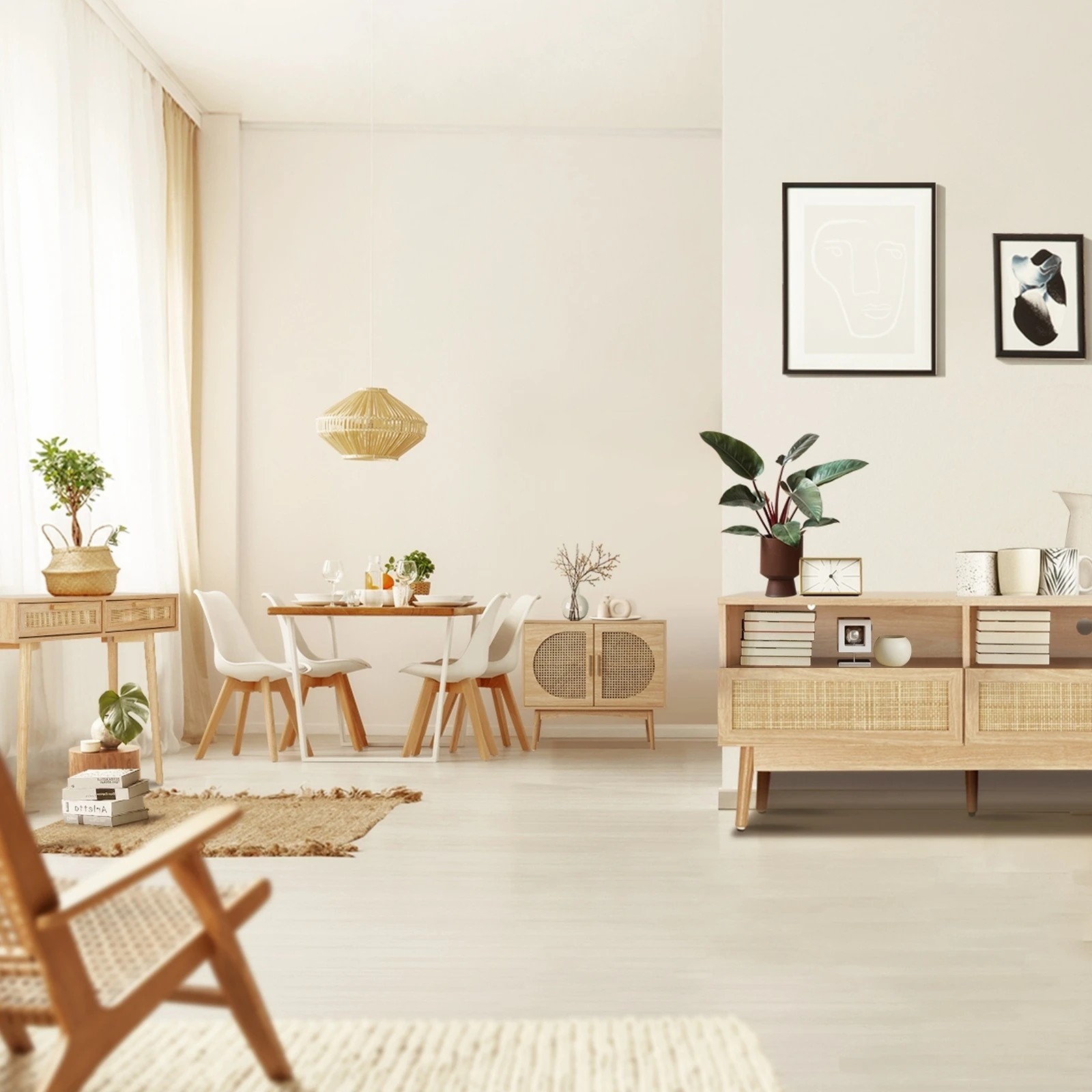 7 Oikiture Buffet Sideboard Rattan Storage Cabinet
 - Natural, 7 of 10