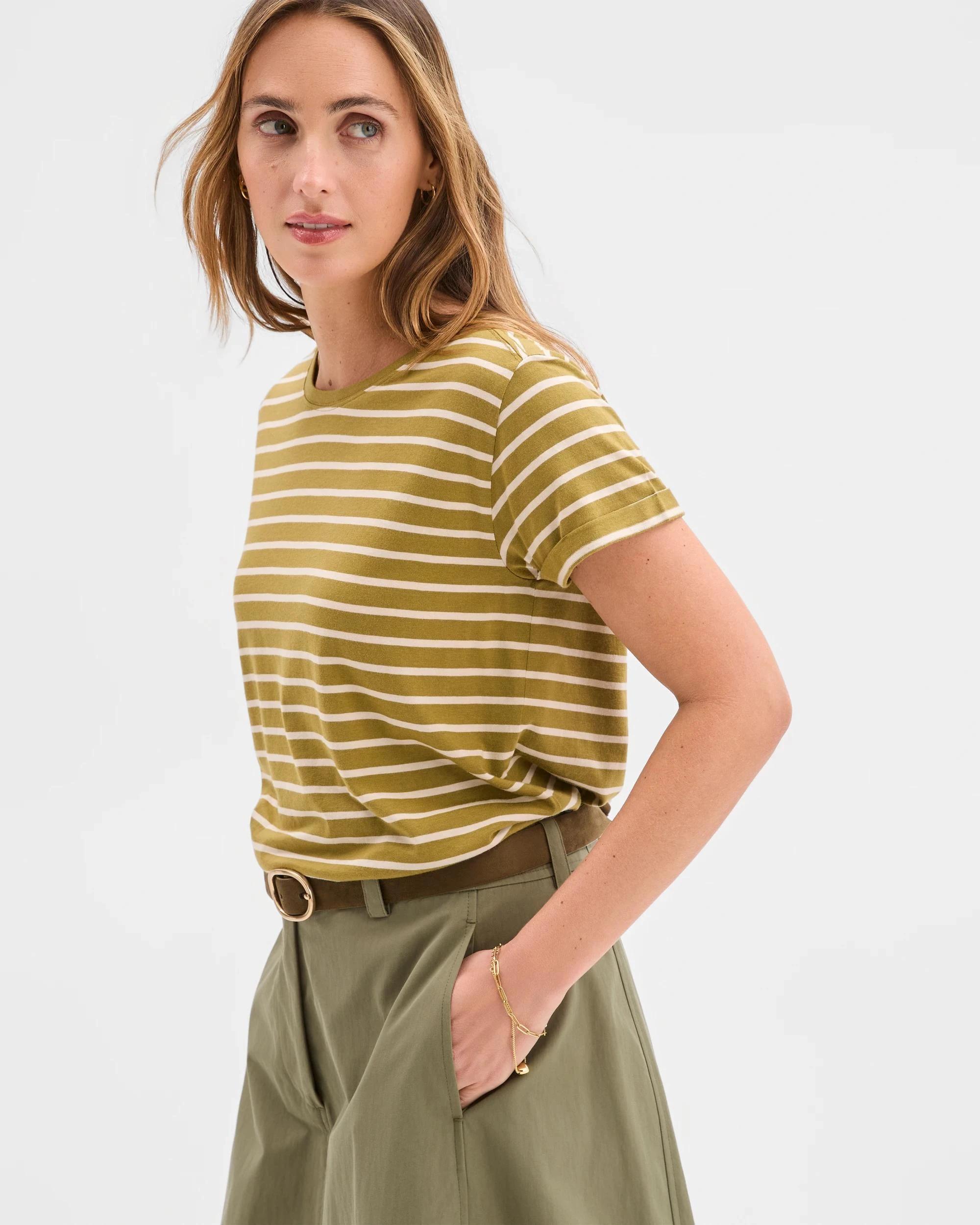 6 Target Cotton/Modal Relaxed Crew T-Shirt OLIVE DRAB/CHALK STRIPE, 6 of 7