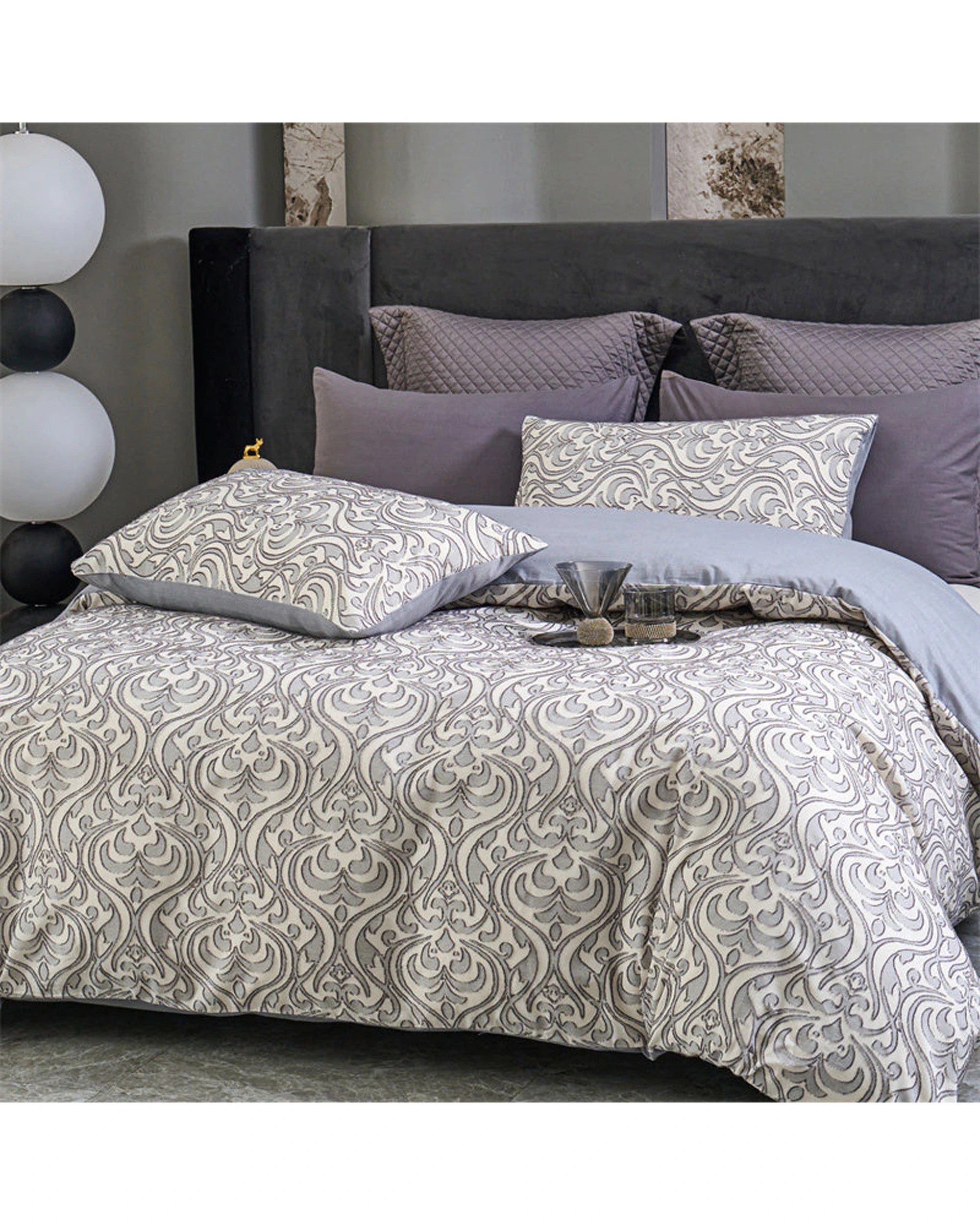 2 Cotton More 100% Cotton Cut Flower Patchwork Quilt Cover Set King - Grey, 2 of 7