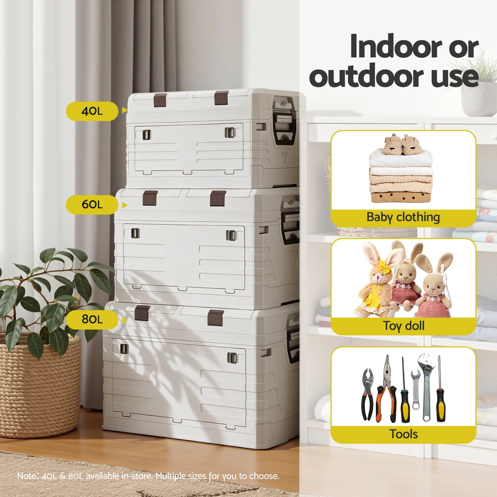 4 Gardeon 60L Outdoor Storage Box Foldable Camping Collapsible Bins - Beige, 4 of 6