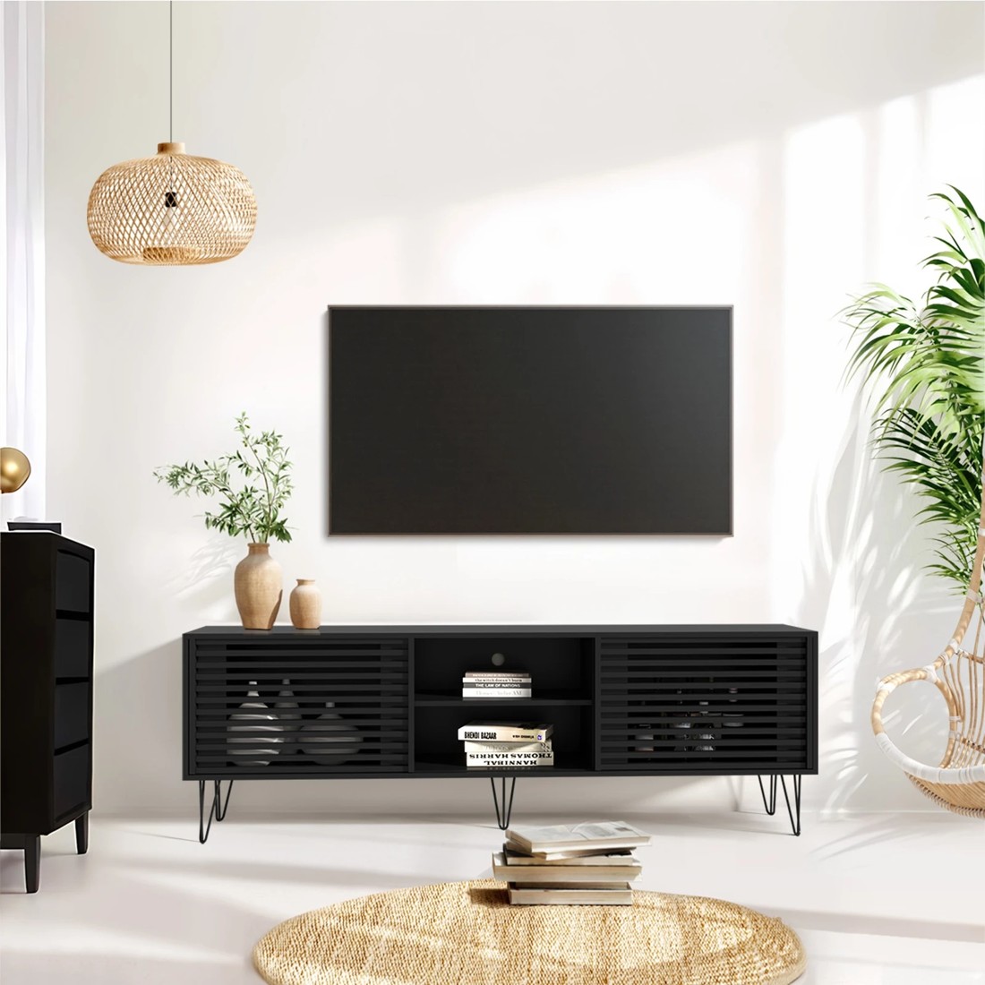 3 Oikiture Entertainment Unit Tv Cabinet 180cm
 - Black, 3 of 10