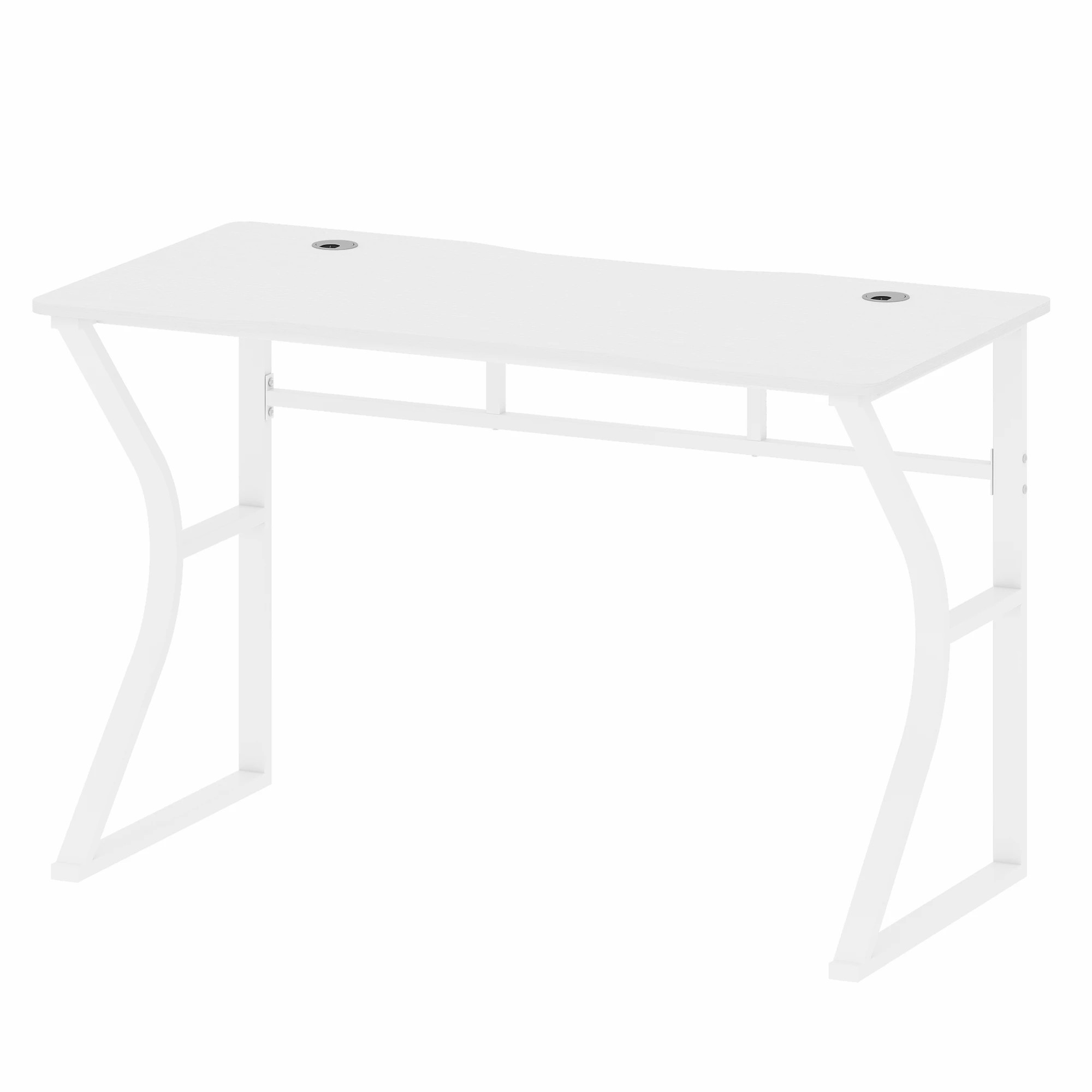 7 Advwin 120cm Computer Desk with Cable Holes, Home Office Desk with K-Shape Metal Legs, Spacious Workstation - White, 7 of 7