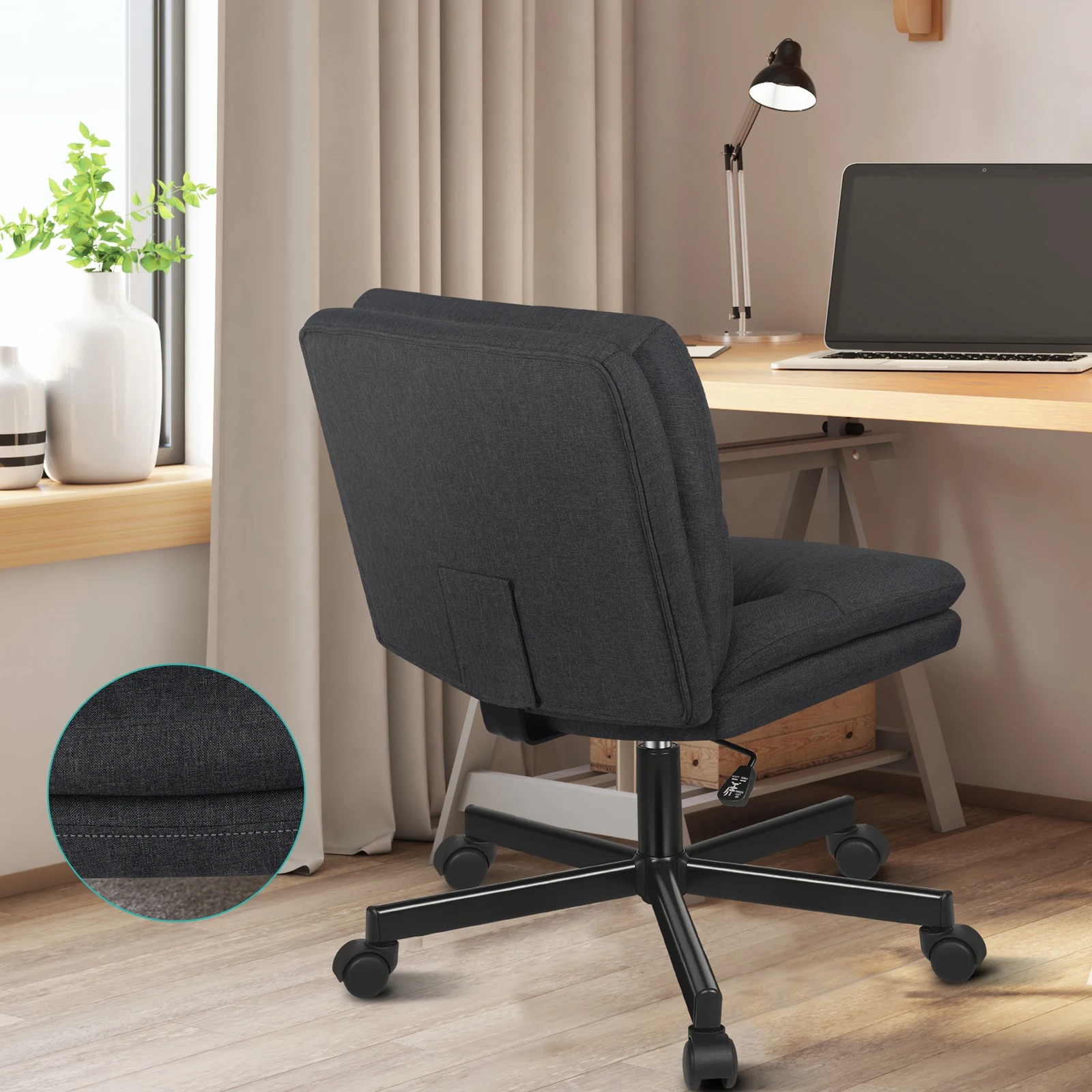 5 Alfordson Desk Chair Office Computer Armless Wide Seat Mid Back Fabric - Black, 5 of 7