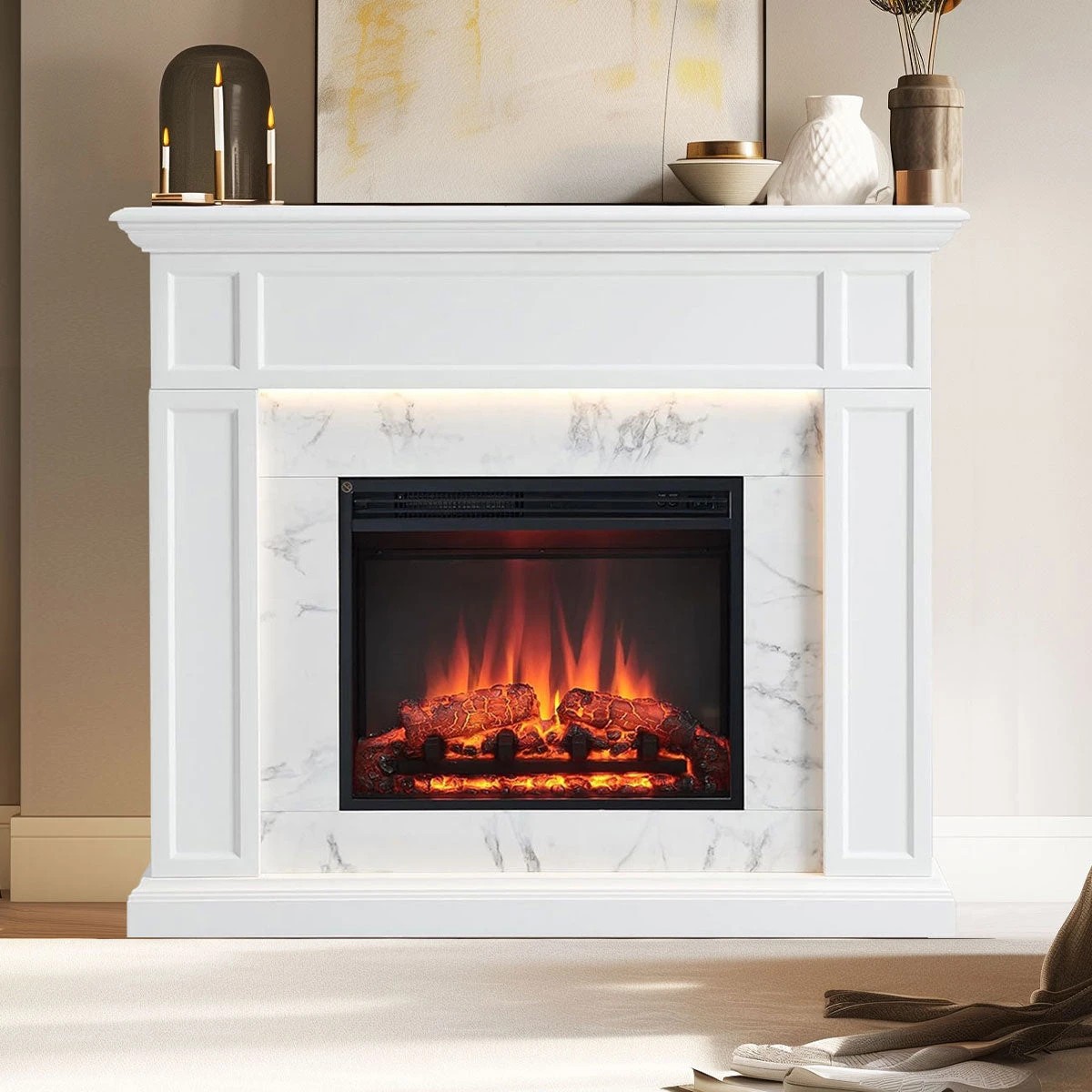 1 Moda Living Pearl Electric Fireplace Heater White Mantel Suite - White, 1 of 1