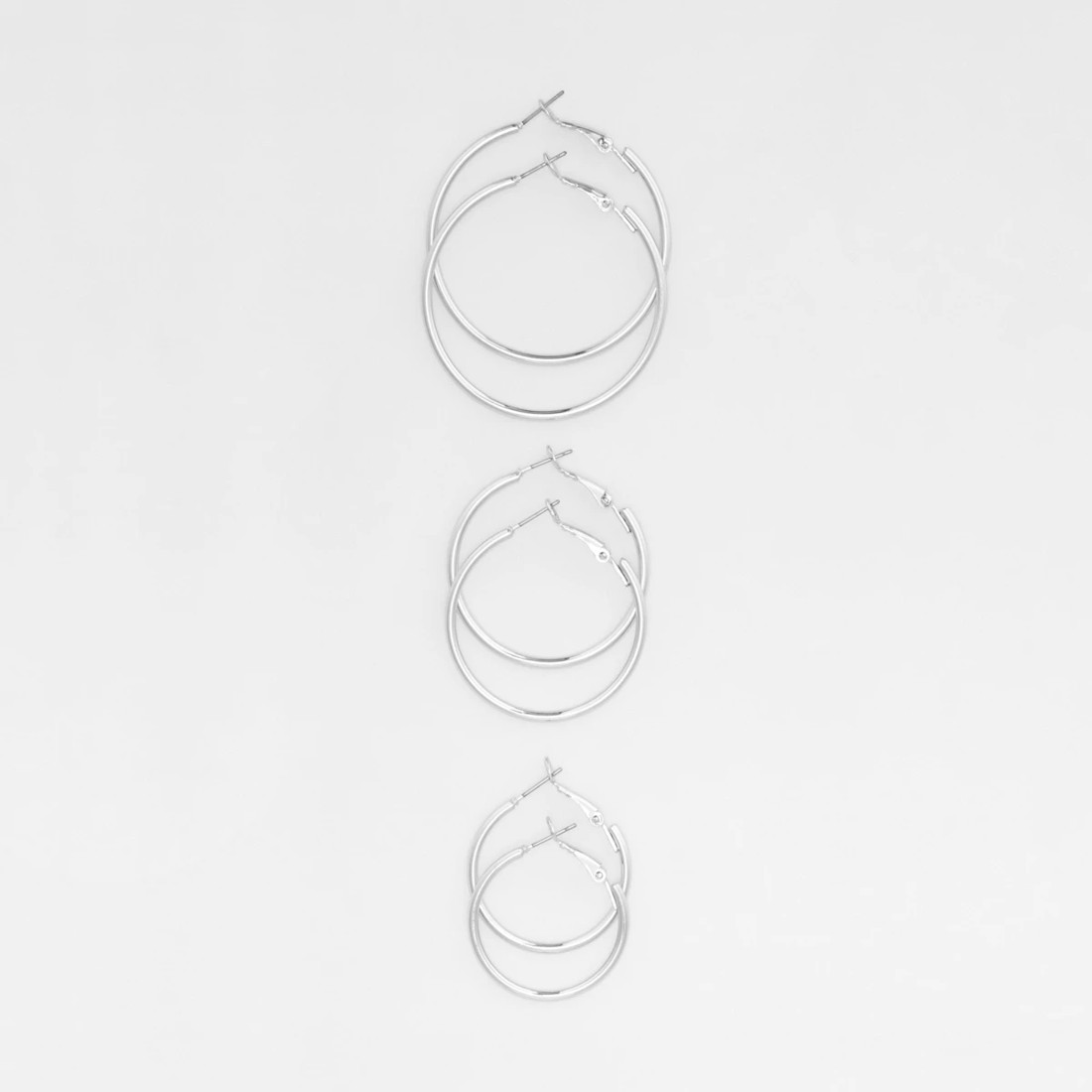 1 3 Pack Thin Hoop Earrings - Silver Tone, 1 of 5