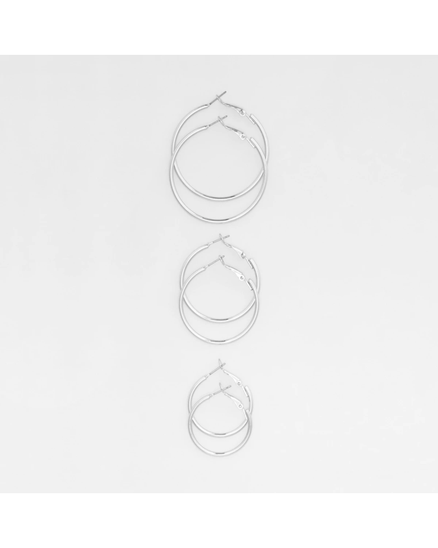 3 Pack Thin Hoop Earrings - Silver 