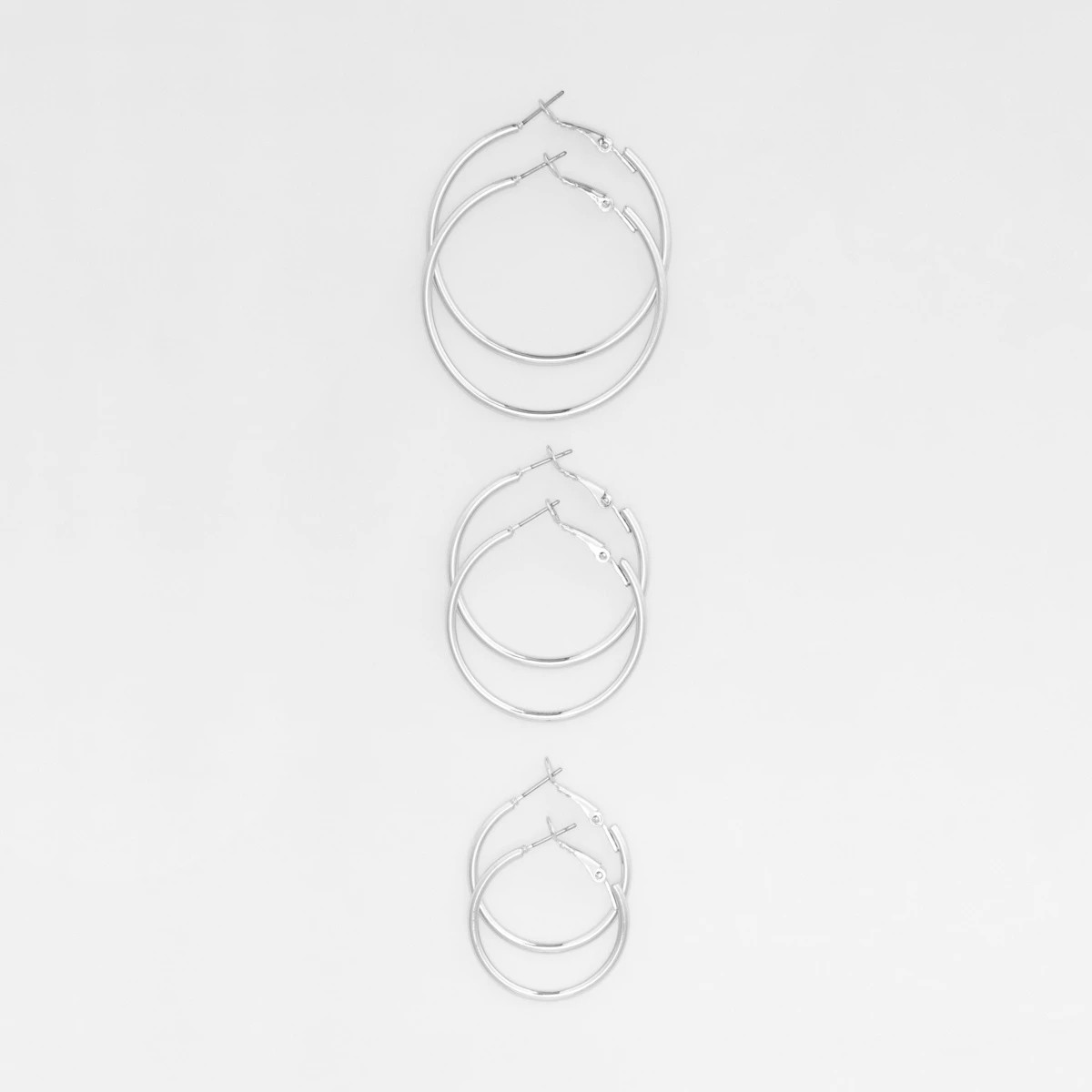 1 3 Pack Thin Hoop Earrings - Silver Tone, 1 of 5