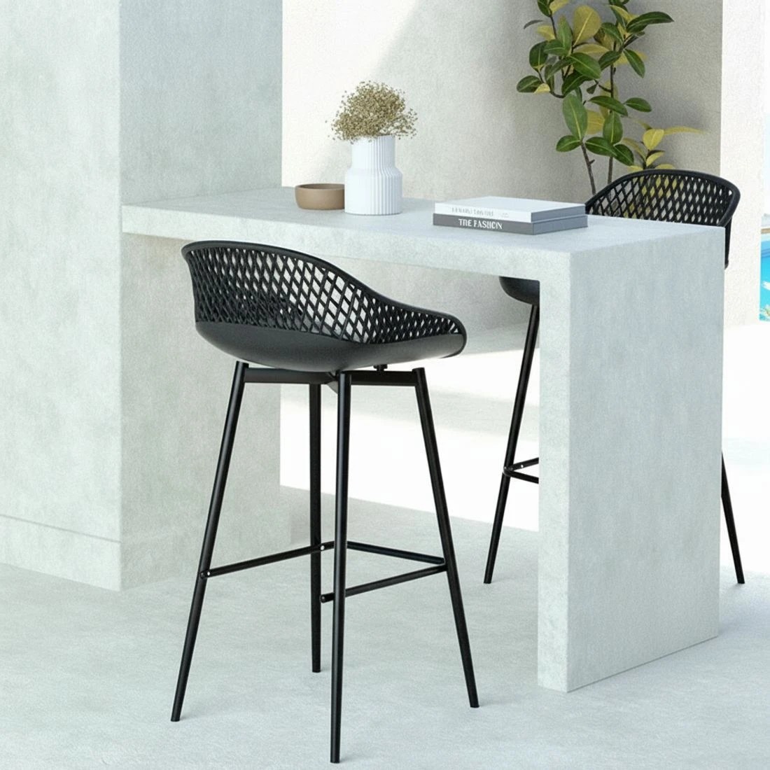 7 Gardeon 2PC Outdoor Bar Stools Plastic Metal Dining Chair Patio Furniture - Black, 7 of 7