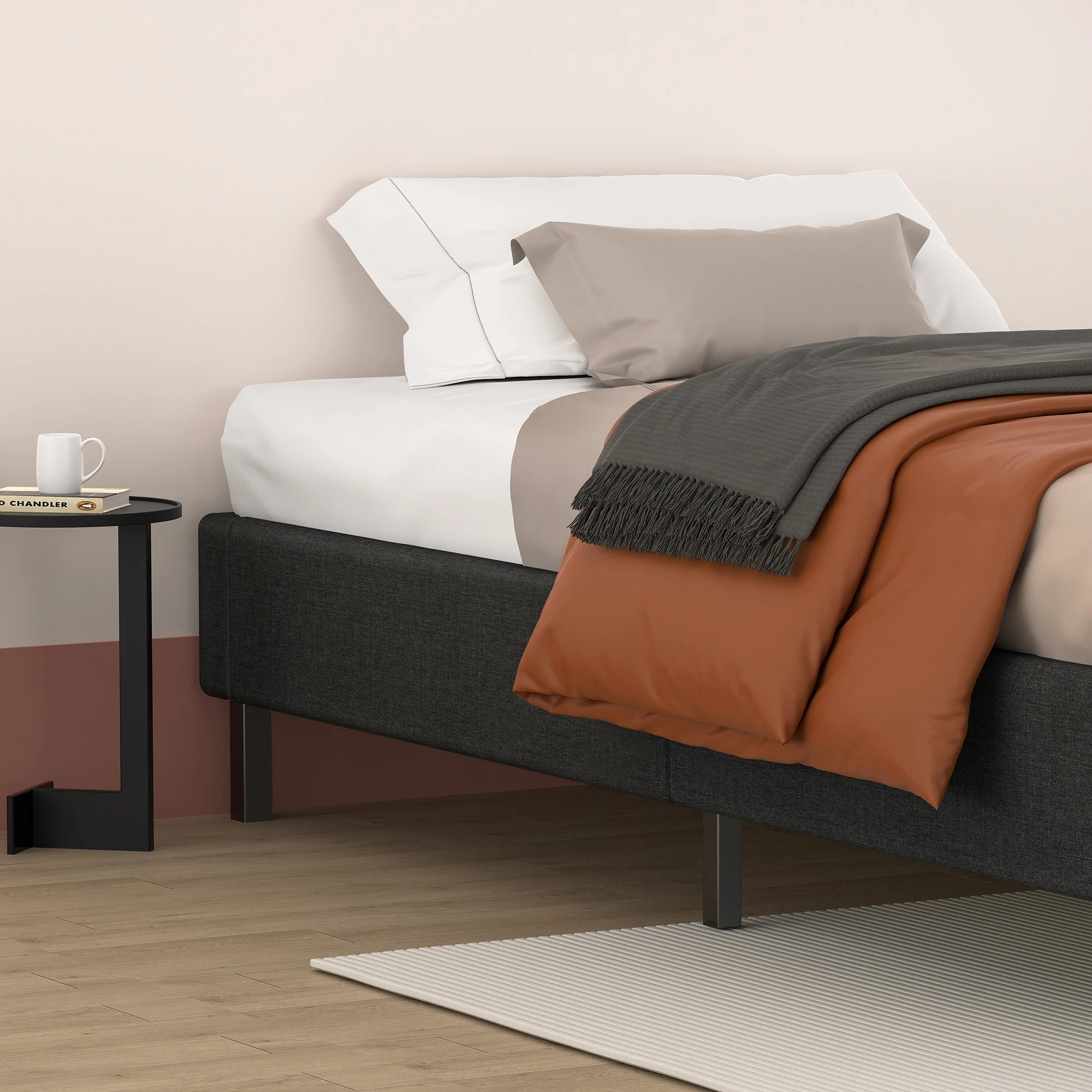 4 Alfordson Bed Frame Single Size Mattress Base Foundation Fabric Basel - Charcoal, 4 of 10