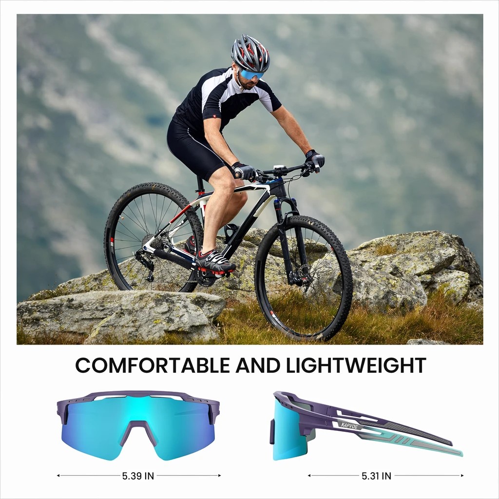 5 OutdoorMaster Hawk II Polarised Sports Sunglasses TR90 UV400 Cycling Glasses Blue - Blue, 5 of 6