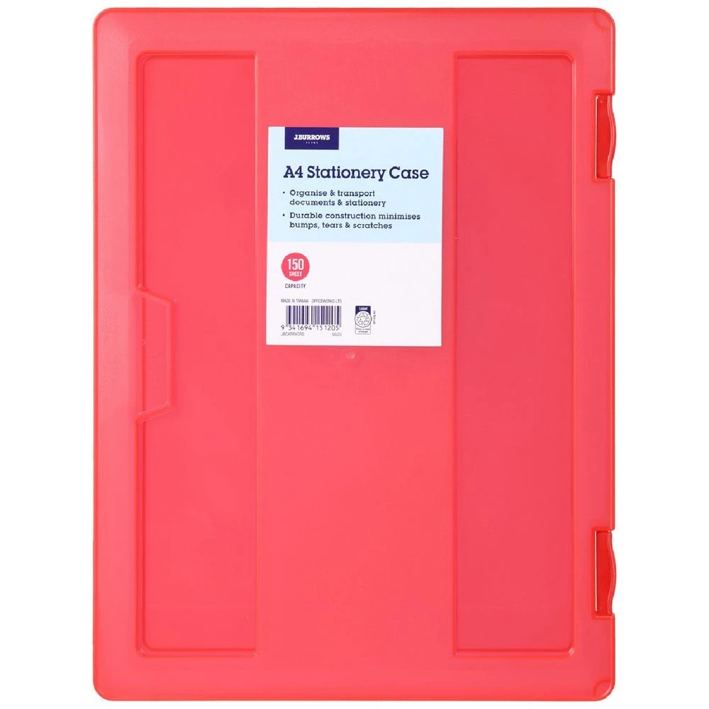1 J.Burrows Stationery Case A4 Clip Closure Red, 1 of 4