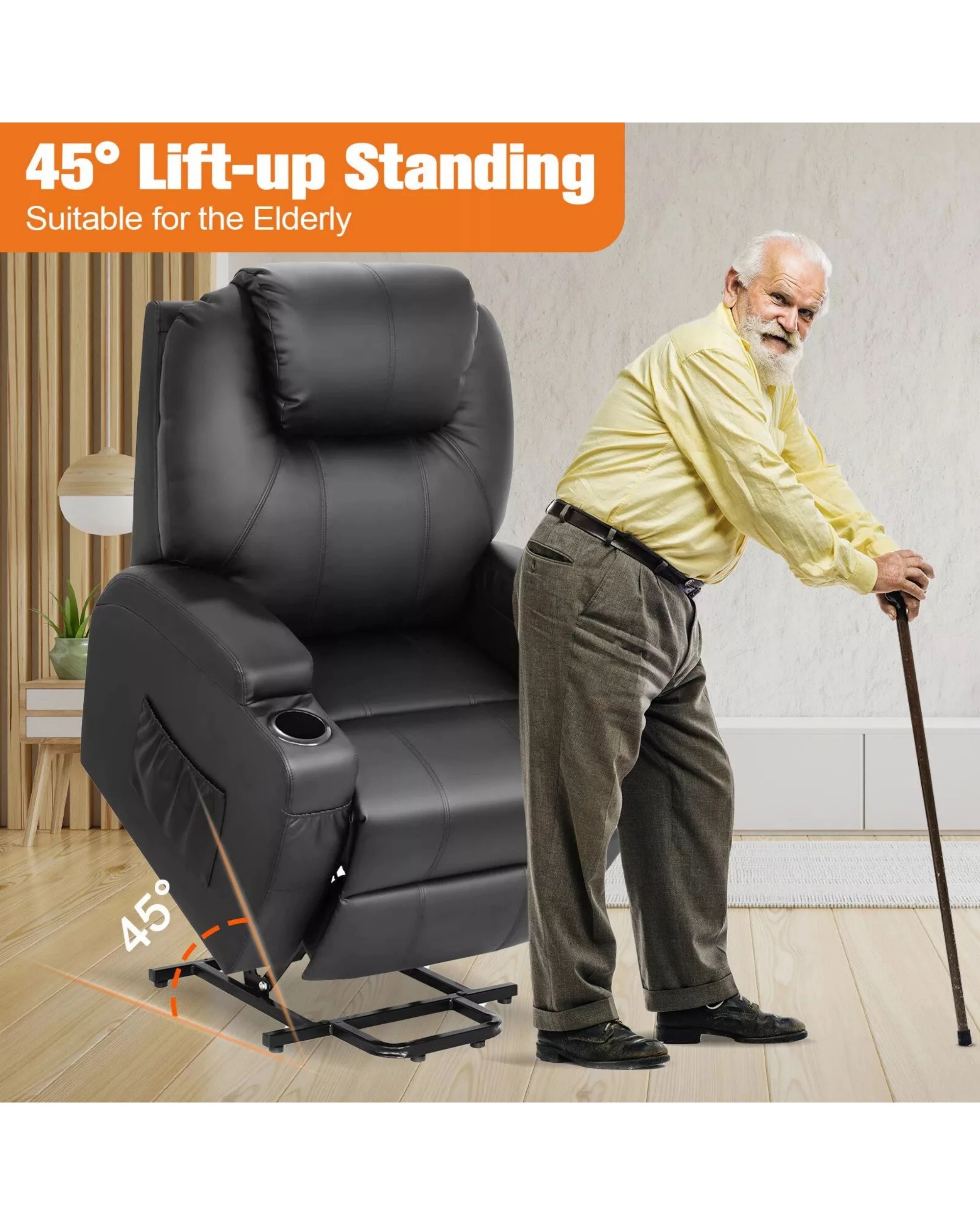 4 Advwin Electric Lift Recliner Chair Lounge Massage Heated Chair Leather Black, 4 of 8