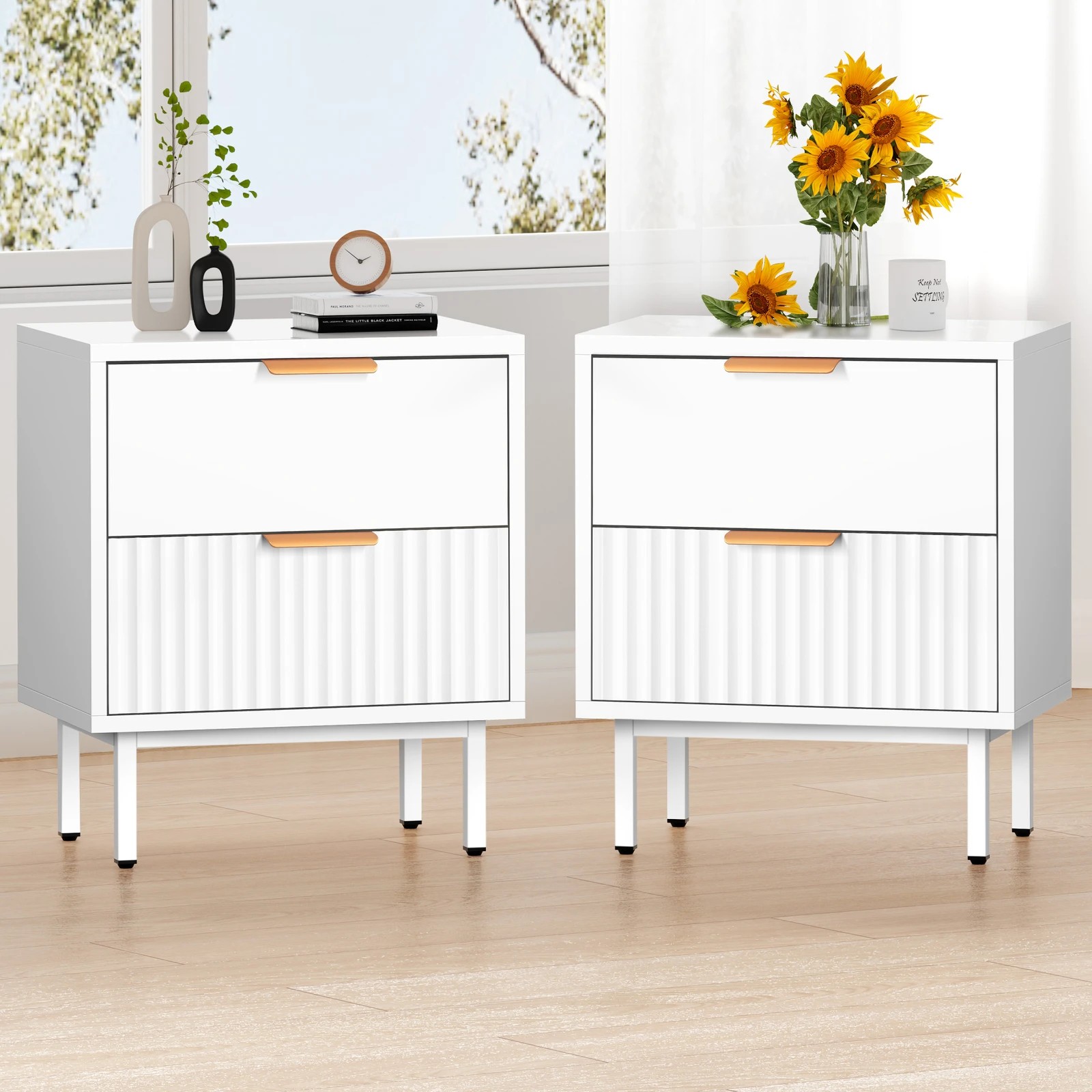 2 Alfordson 2× Bedside Table Nightstand 2 Drawers Side Storage Cabinet - White, 2 of 10