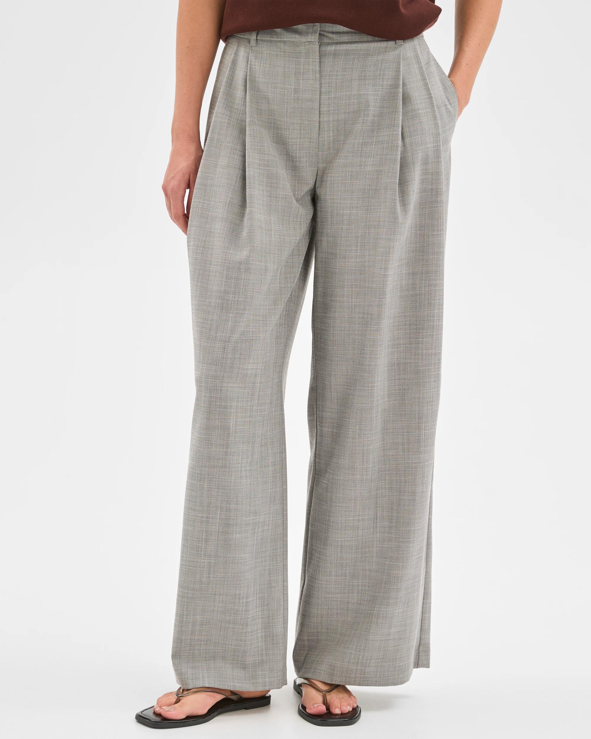 6 Preview Double Pleat Wide Leg Pants GREY MELANGE, 6 of 7