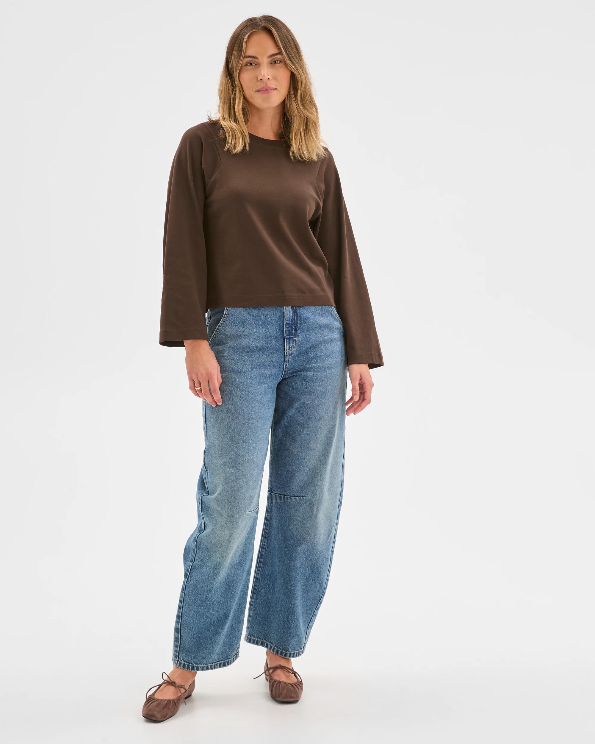 5 Target Woman Australian Cotton Long Sleeve Spliced Top COFFEE BEAN, 5 of 6