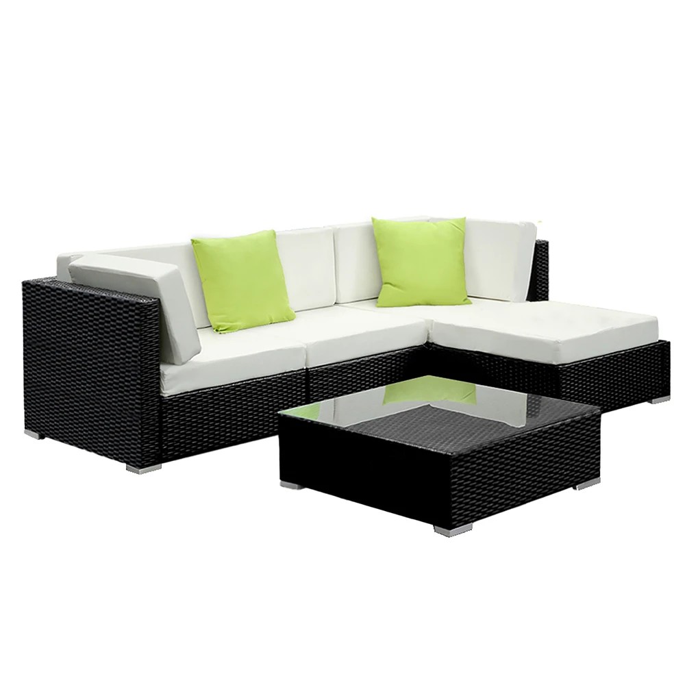 1 Gardeon 5-Piece Outdoor Sofa Set Wicker Couch Lounge Setting 4 - Black, 1 of 7