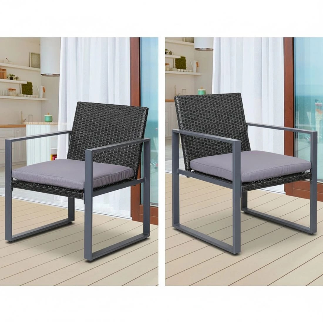 3 Gardeon 4 PCS Outdoor Sofa Set Rattan Furniture Glass Top Table Chairs - Black, 3 of 6