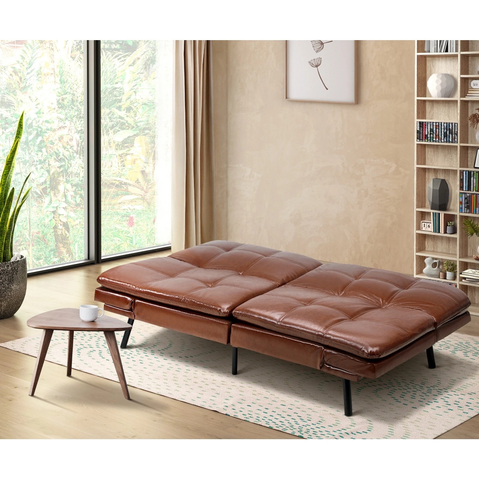 3 Oikiture Sofa Bed Futon Recliner Lounge Couch Convertible Leather 3-seater
 - Brown, 3 of 10