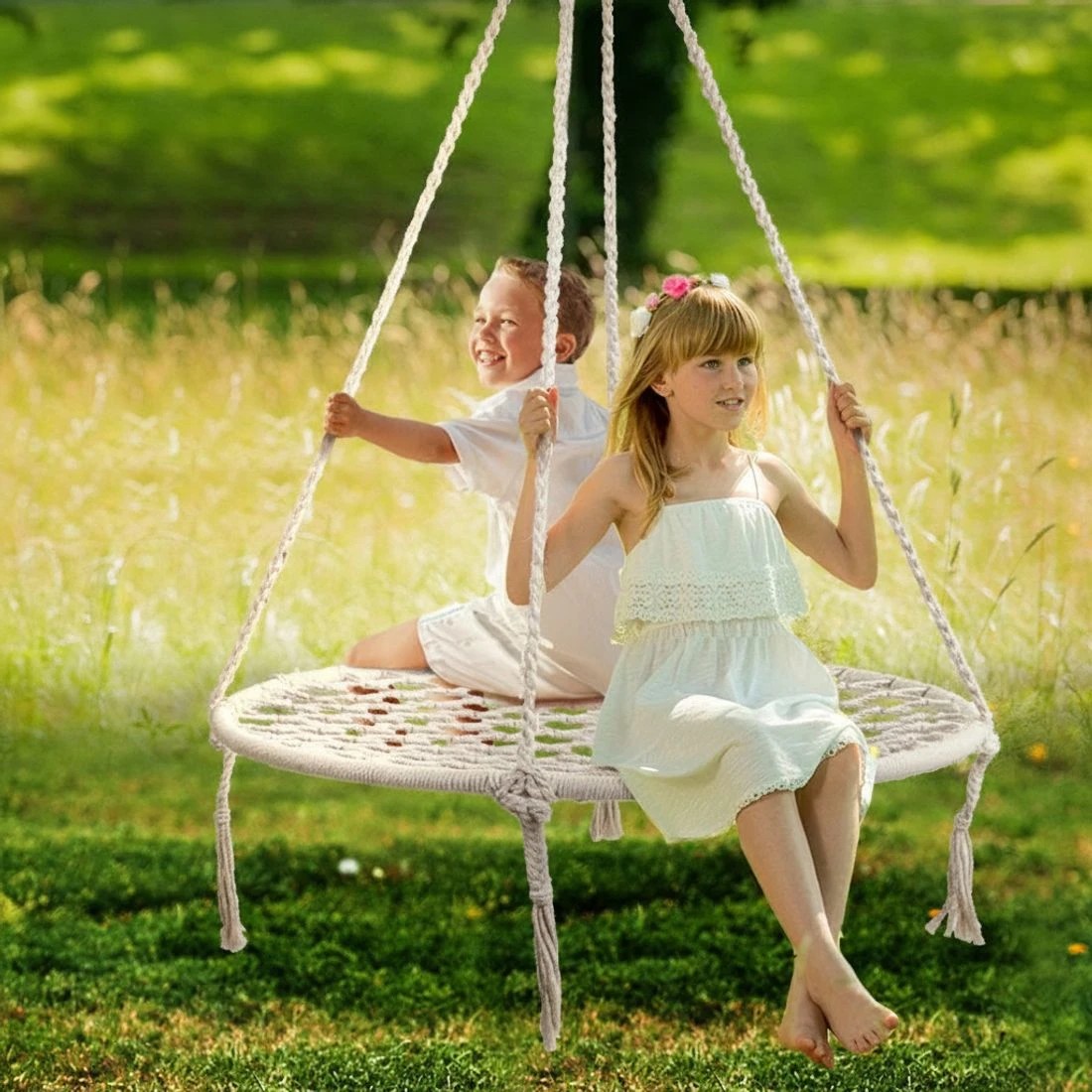 6 Gardeon Hammock Chair Outdoor Tree Swing Nest Web Hanging Seat 100cm - Beige, 6 of 7