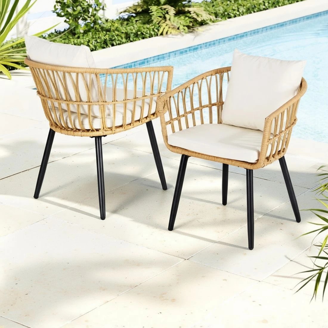 4 Gardeon 3PC Outdoor Bistro Set Patio Furniture Lounge Setting Table and Chairs Natural - Natural, 4 of 5