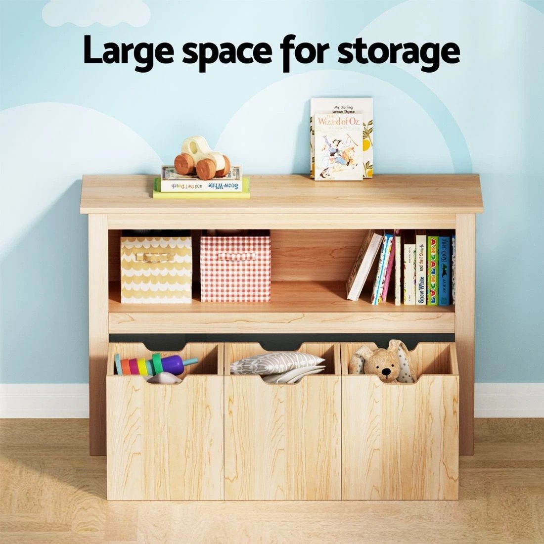 6 Keezi Kids Bookshelf 3 Drawers Storage Children Bookcase Toy Organiser Display en - Natural, 6 of 8