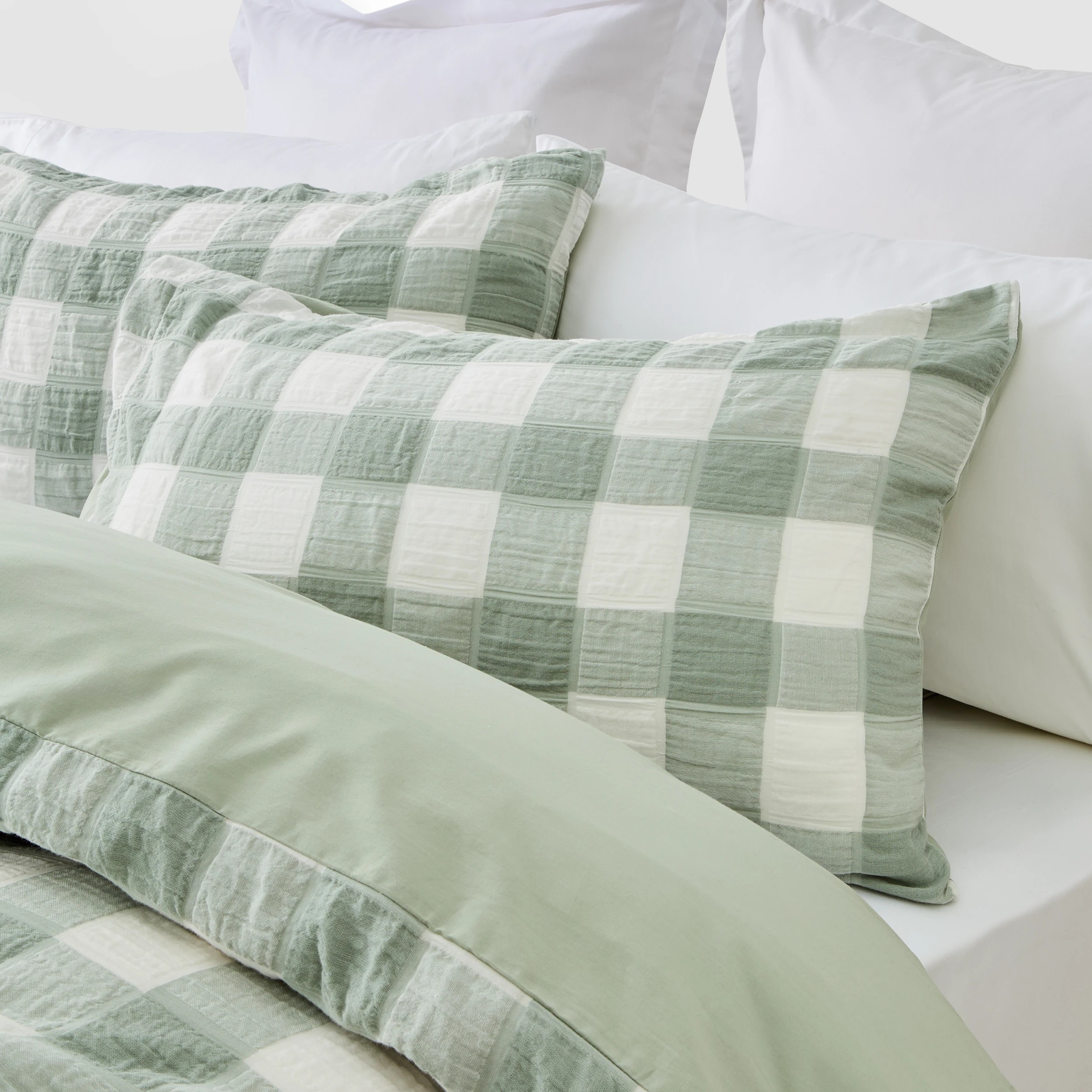 3 Check Seersucker Quilt Cover Set - Queen Bed, Sage, 3 of 7