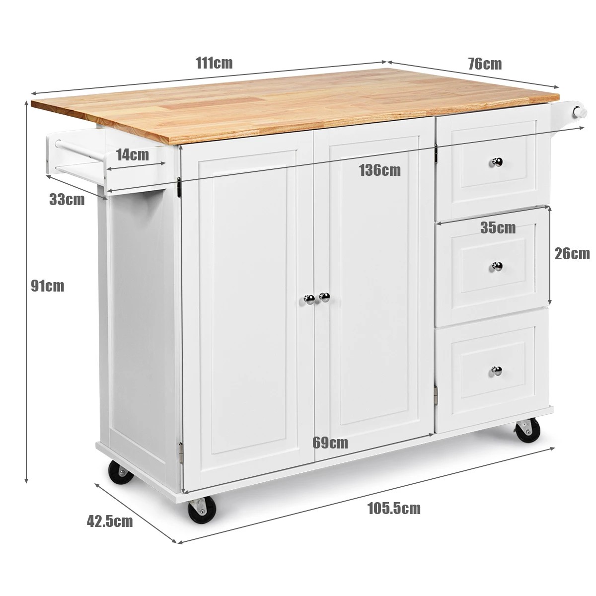 3 Costway Kitchen Island Trolley Dining Cart, 3 of 4