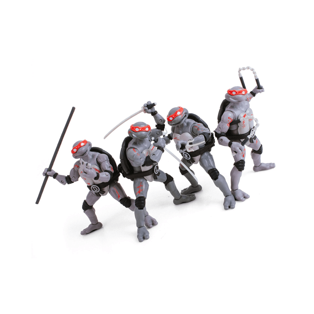 4 The Loyal Subjects BST AXN Teenage Mutant Ninja Turtles Black and White Battle Damaged Action Figure 4 Pack, 4 of 8