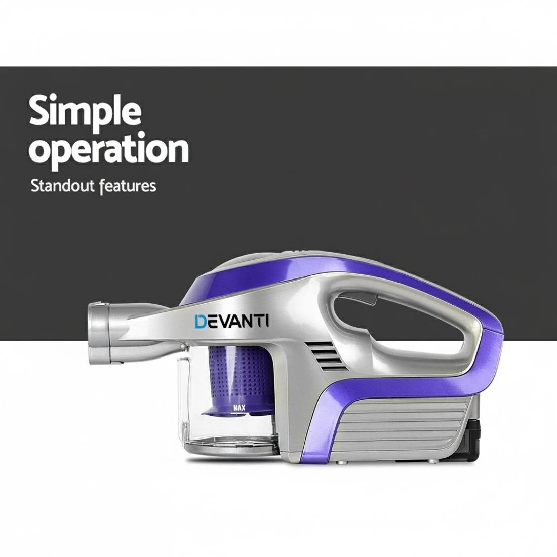 3 Devanti Stick Vacuum Cleaner Roller Brush Cordless 150W - Purple, 3 of 6