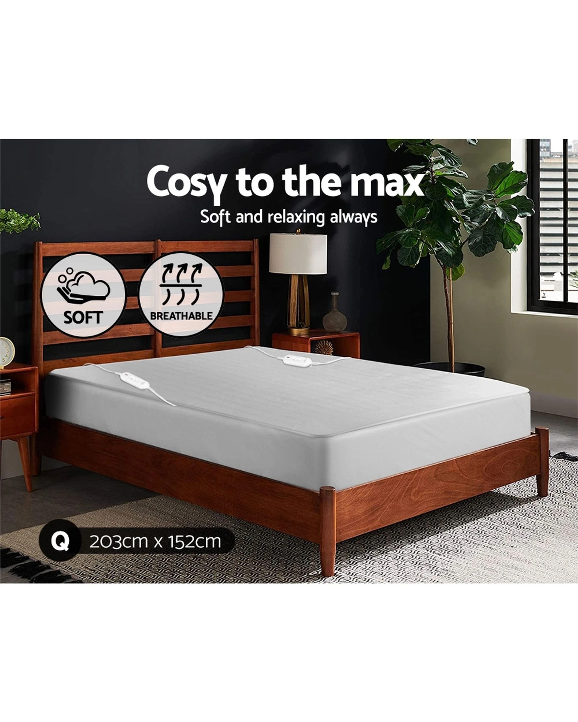 3 Giselle Queen Fully Fitted Polyester Electric Blanket 3 Heat Settings Detachable Controller Machine Washable - white, 3 of 9