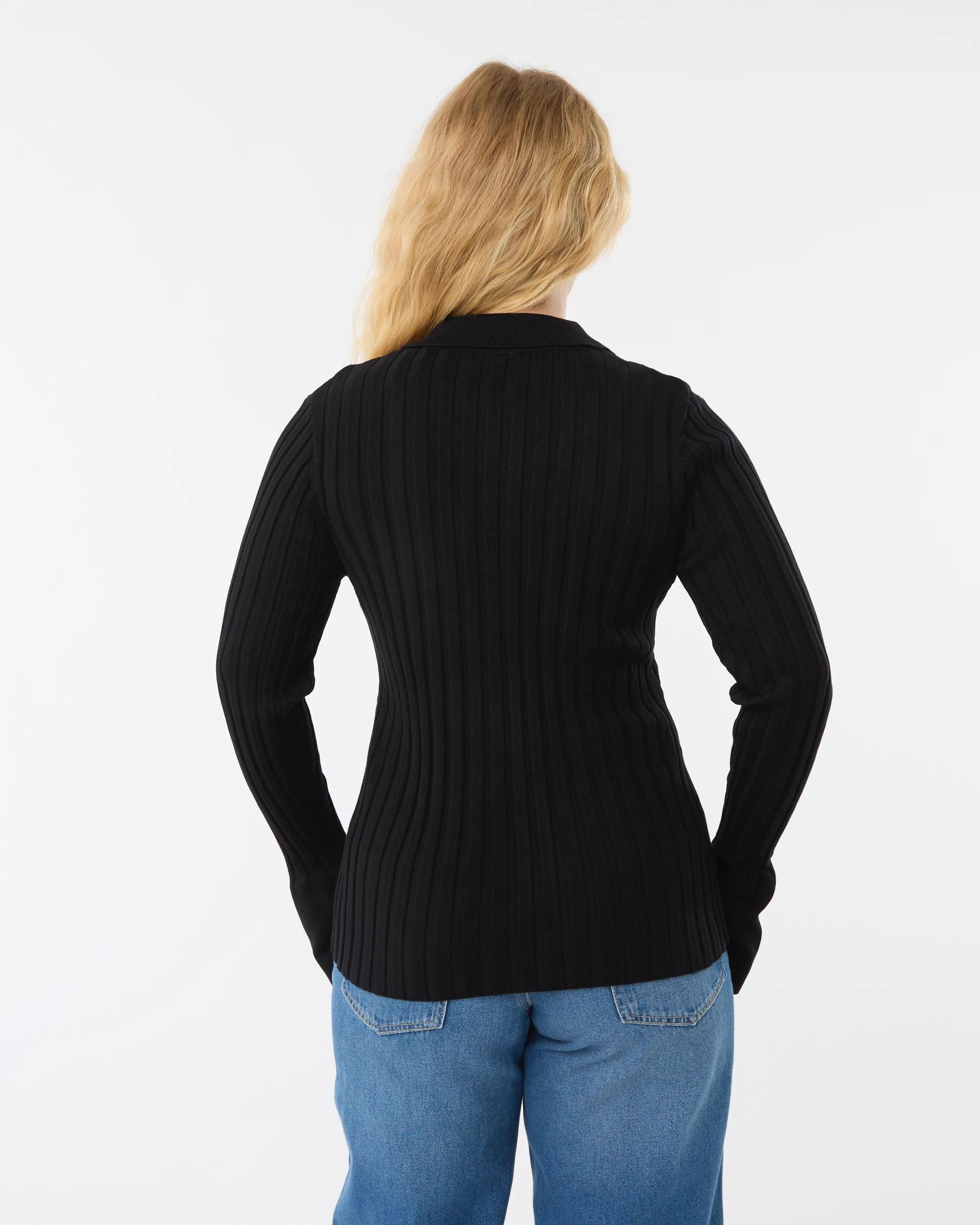 3 Long Sleeve Button Through Polo Shirt Black, 3 of 6