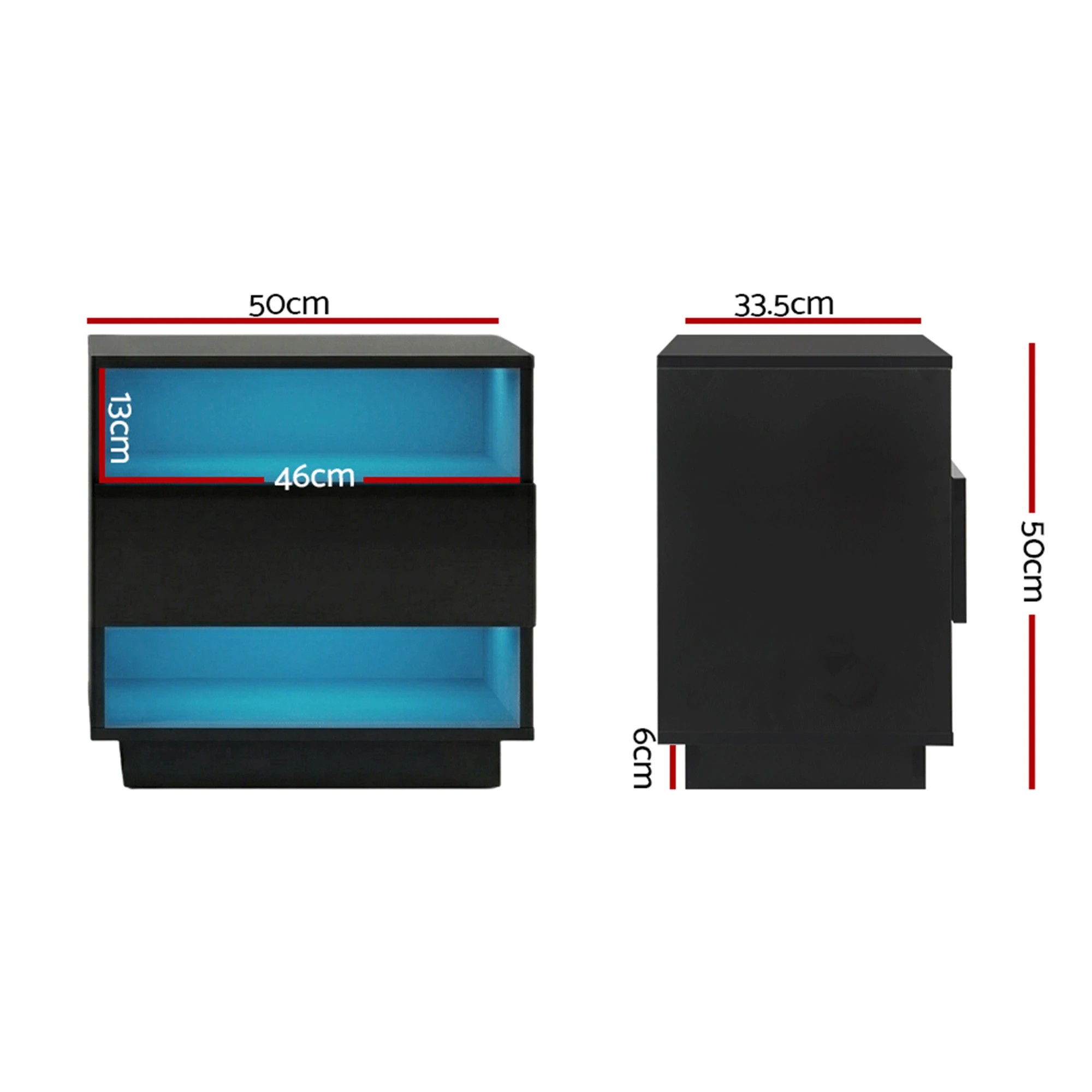 3 Artiss 2x Bedside Table LED with 2 Shelves - HANA - Black, 3 of 5