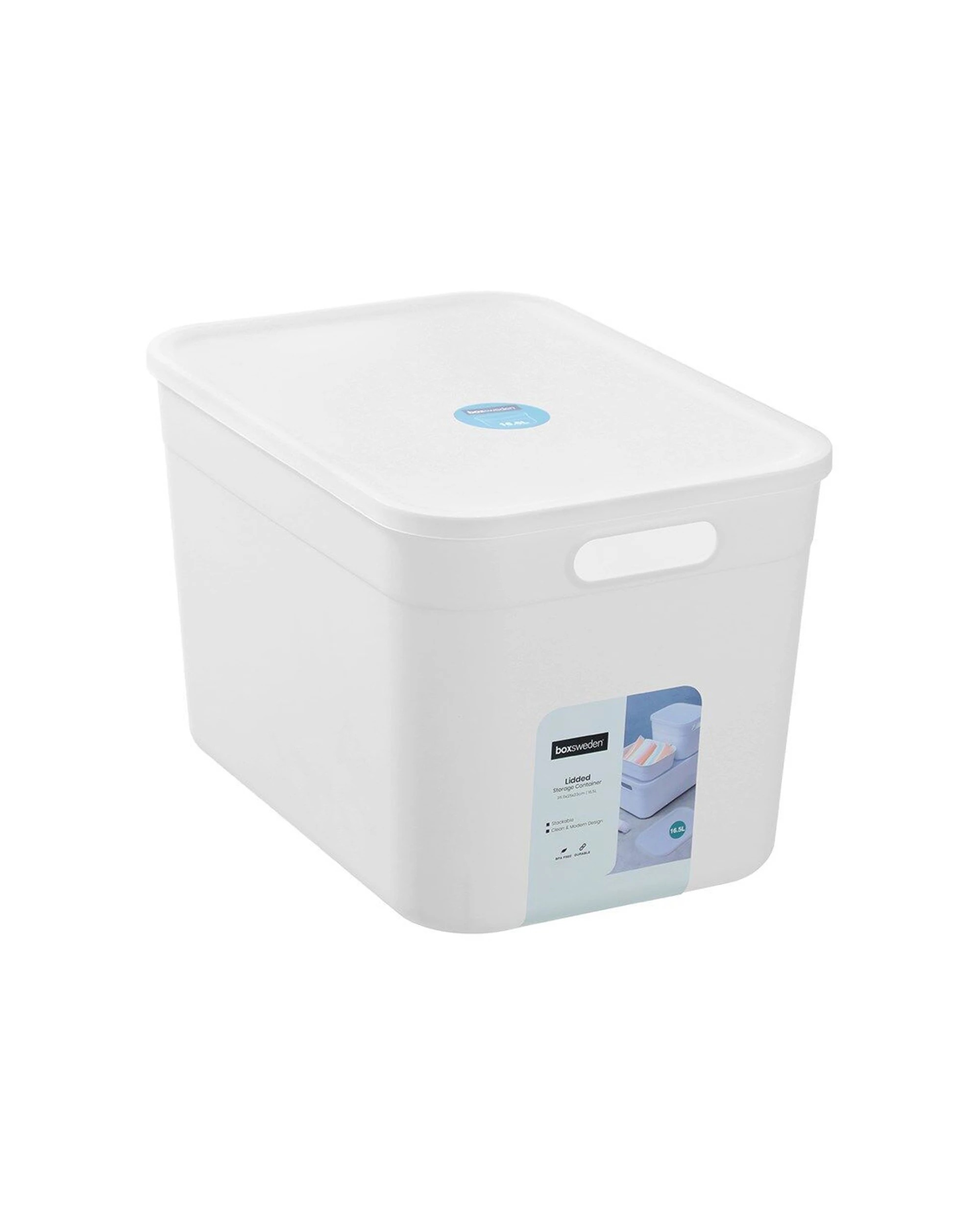 1 Boxsweden Stackable Durable Storage Container With Lid 16.5L 35.5cm Home Office
 - white, 1 of 5