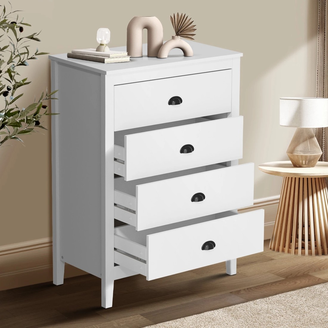 3 Oikiture 4 Chest Of Drawers Dresser Storage Cabinet Tallboy Vintage
 - White, 3 of 10