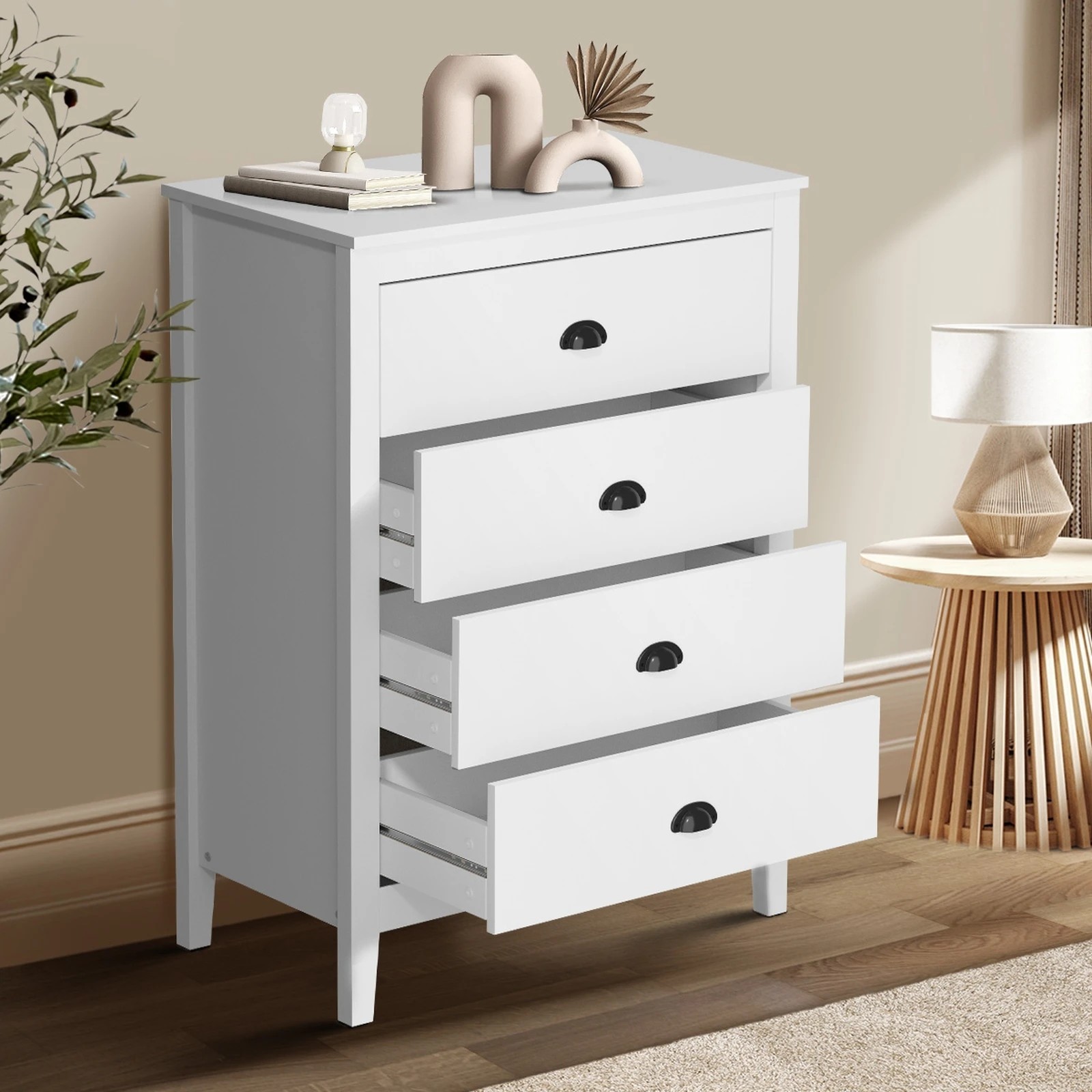 3 Oikiture 4 Chest Of Drawers Dresser Storage Cabinet Tallboy Vintage
 - White, 3 of 10