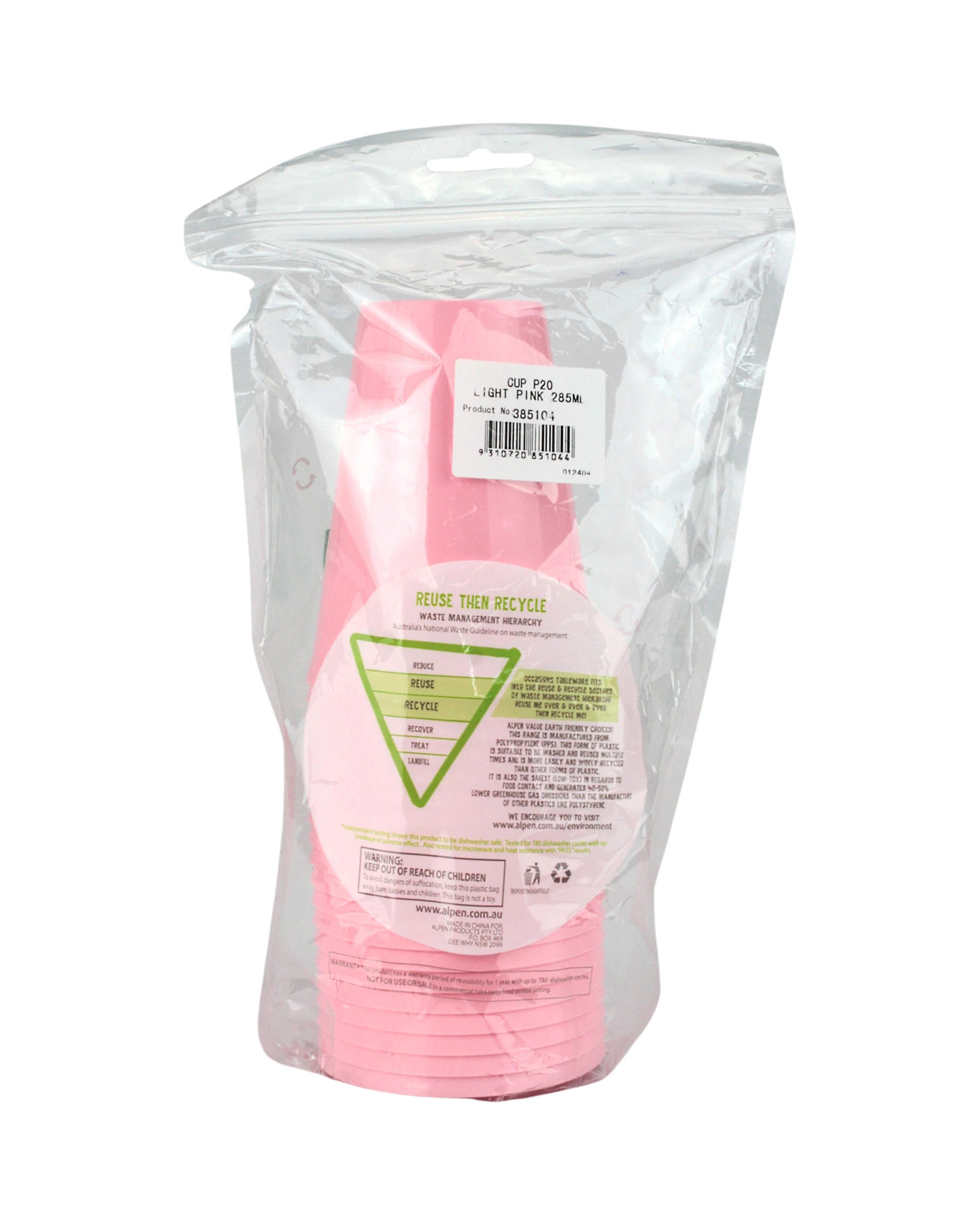 3 Alpen Reusable Cups 285ml Pack of 20 - Light Carnation Pink - Light Carnation Pink, 3 of 3