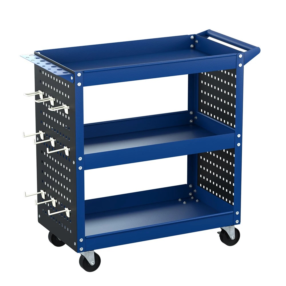 1 Giantz 3-Tier Tool Cart Storage Trolley Workshop Garage Pegboard Hooks - Blue, 1 of 1