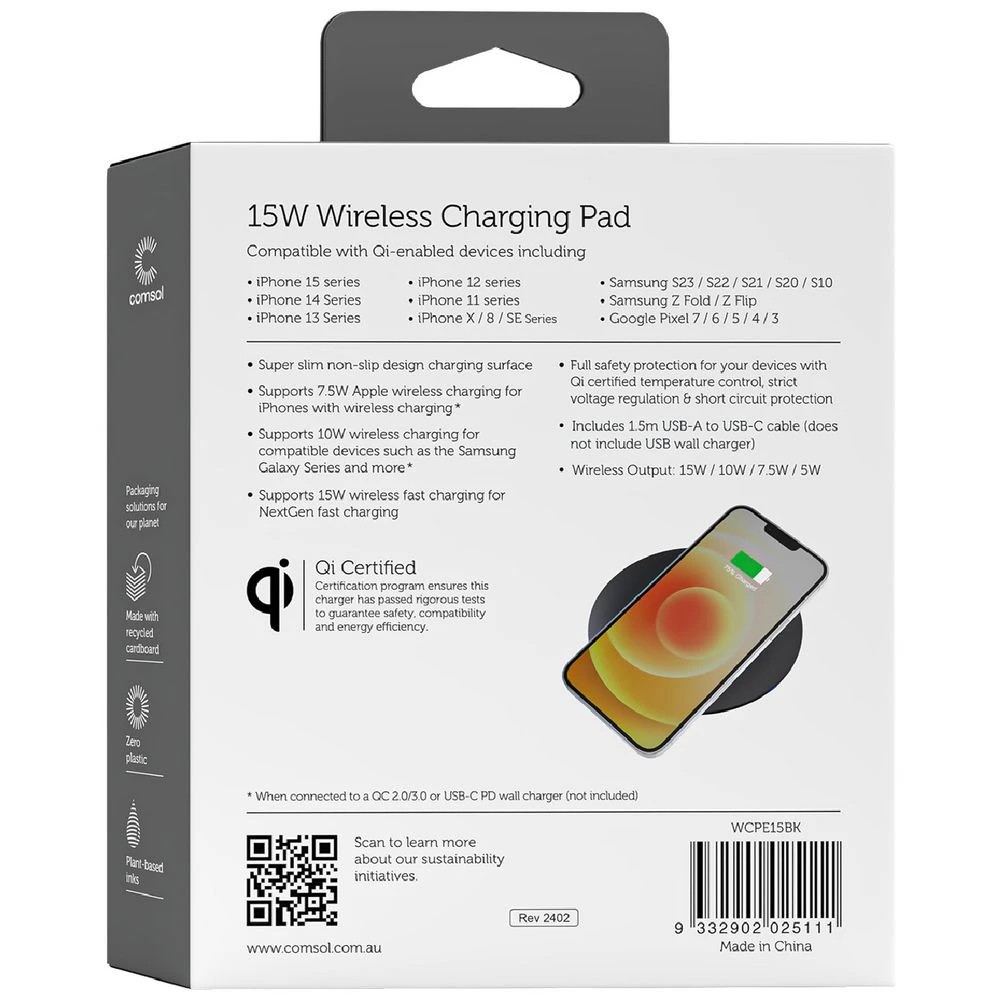 4 Comsol 15W Wireless Fast Charging Pad Grey, 4 of 4