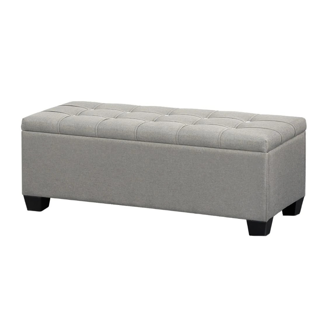 1 Artiss Storage Ottoman Blanket Box 97cm Button Linen - Grey, 1 of 7