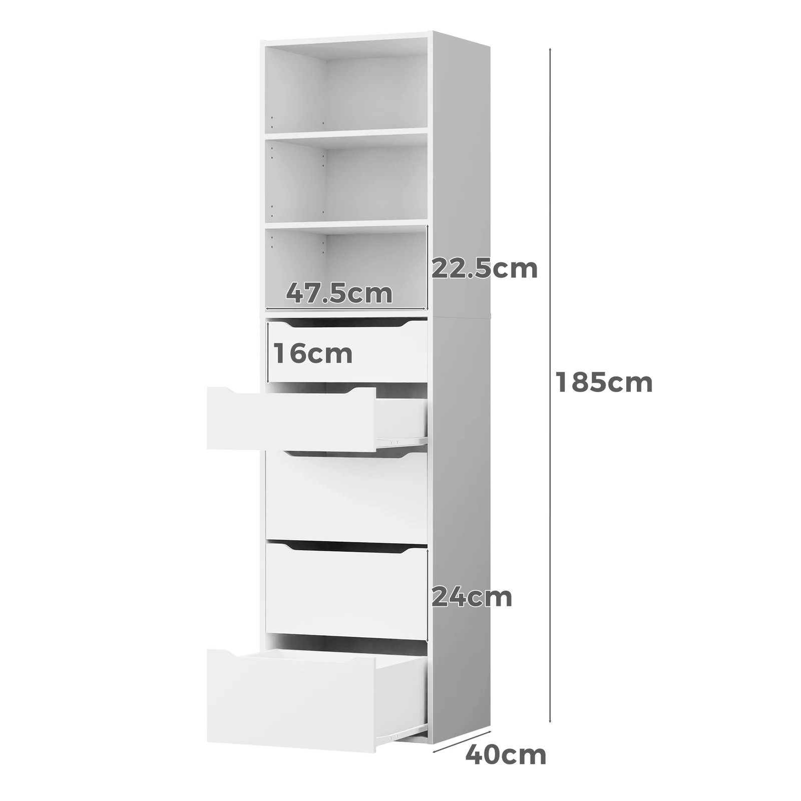 7 Alfordson Chest of 5 Drawers Office Storage Cabinet Tallboy Bedroom - White, 7 of 10