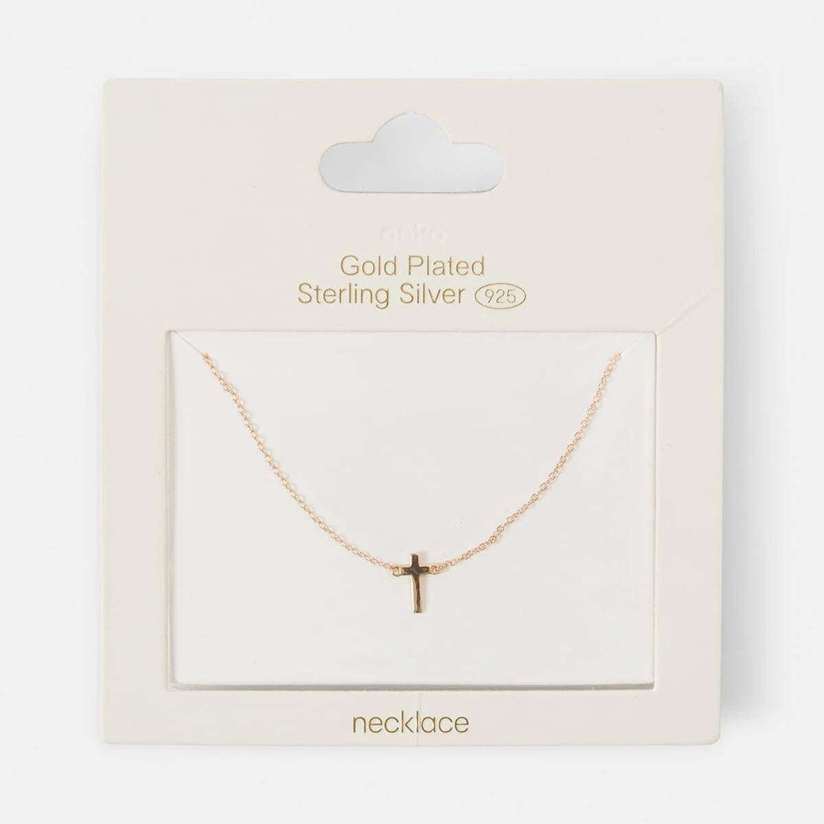 4 Sterling Silver Cross Necklace Gold, 4 of 4