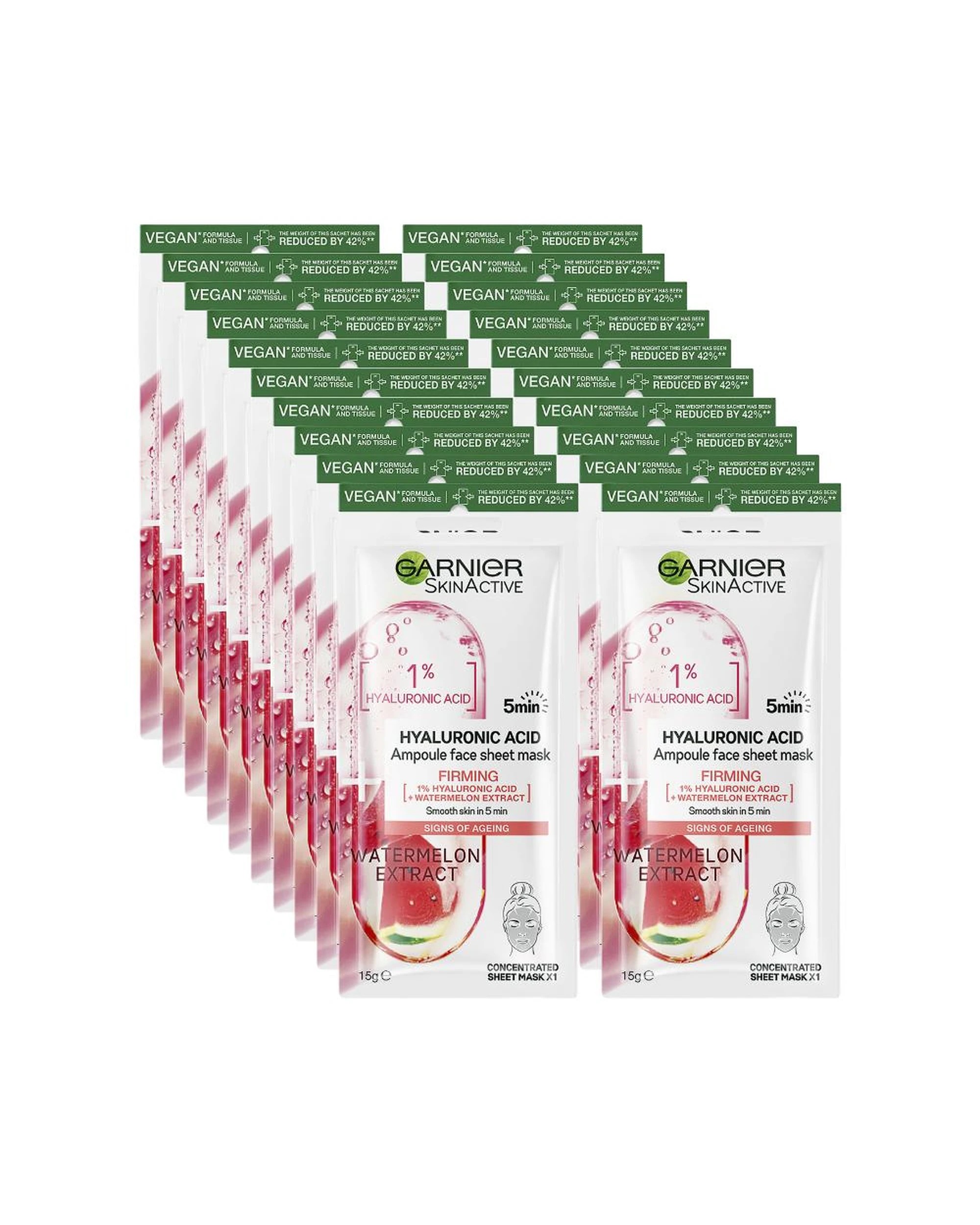1 Garnier 20 x SkinActive Hyaluronic Acid Sheet Face Mask 15g - Watermelon Extract, 1 of 1