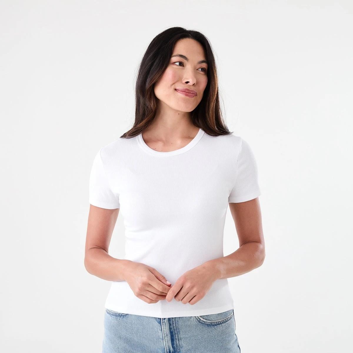 1 Short Sleeve Rib Crew Neck T-shirt WHITE, 1 of 5