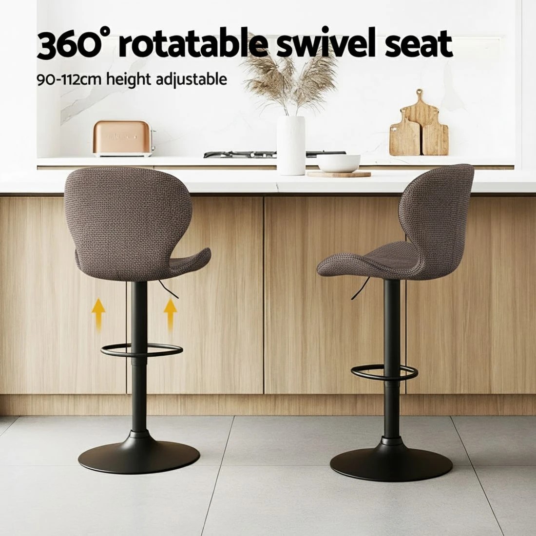 4 Artiss 2x Bar Stools Kitchen Swivel Gas Lift Counter Chair Wing PE Rattan - Brown, 4 of 6