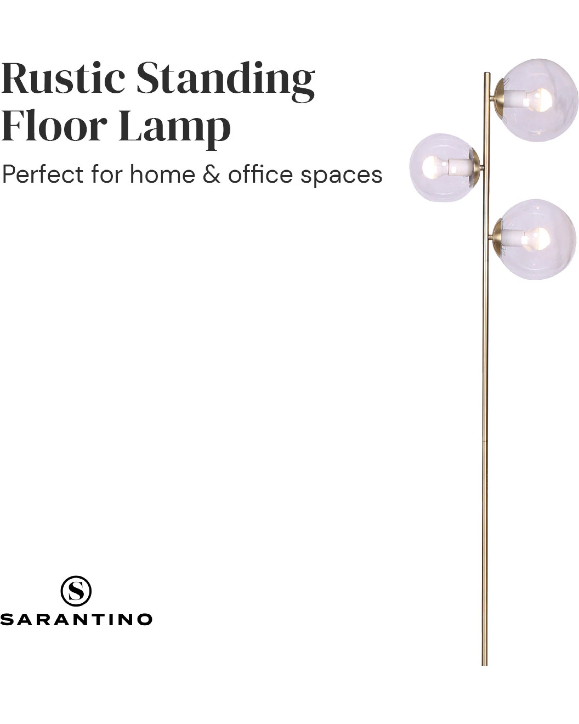 6 Sarantino 3-Light Gold Metal Floor Lamp with Glass Shades, 6 of 10
