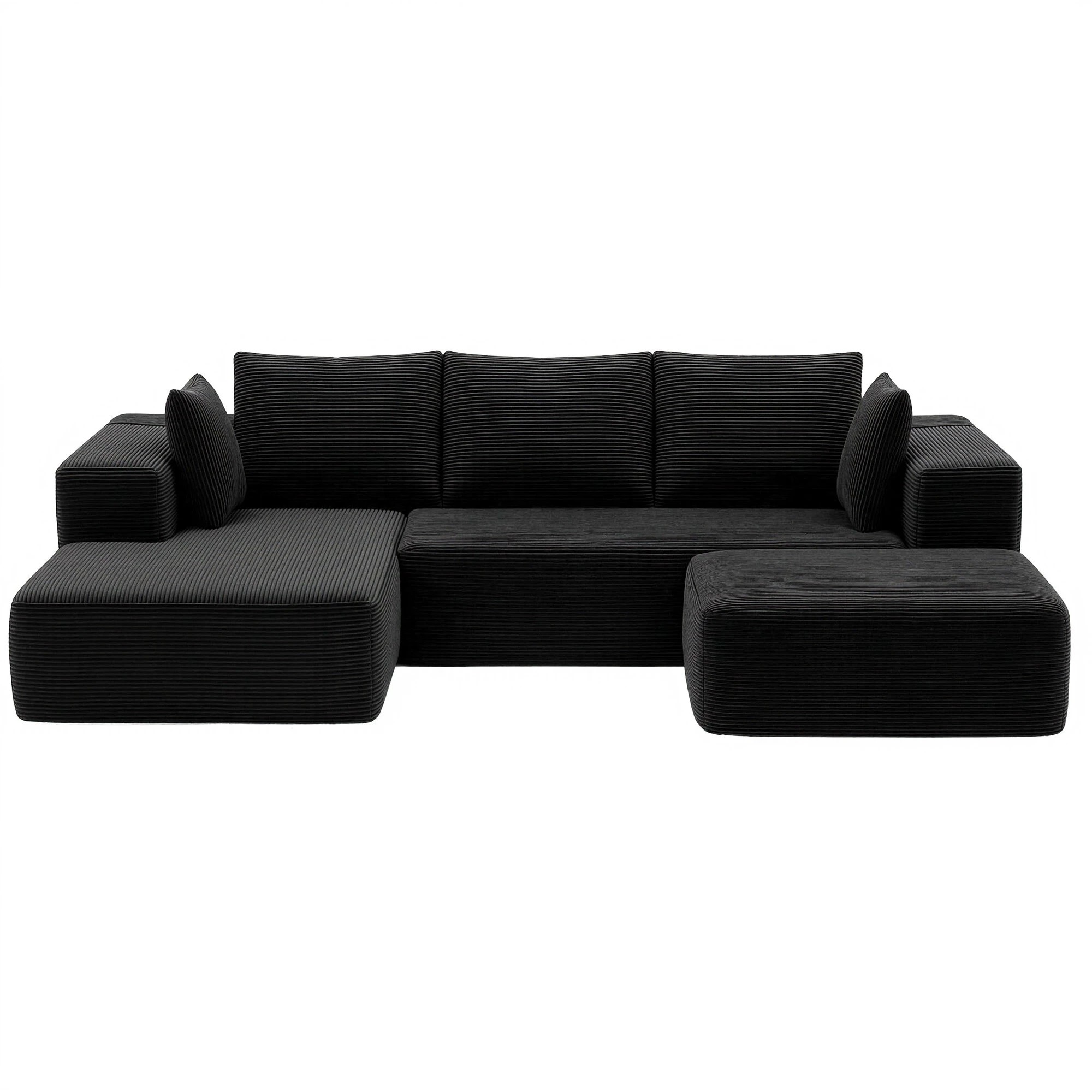 3 Artiss Modular Sofa Bed with Ottoman Sectional Boneless Couch Corduroy Compressed Sofa - Multi, 3 of 4